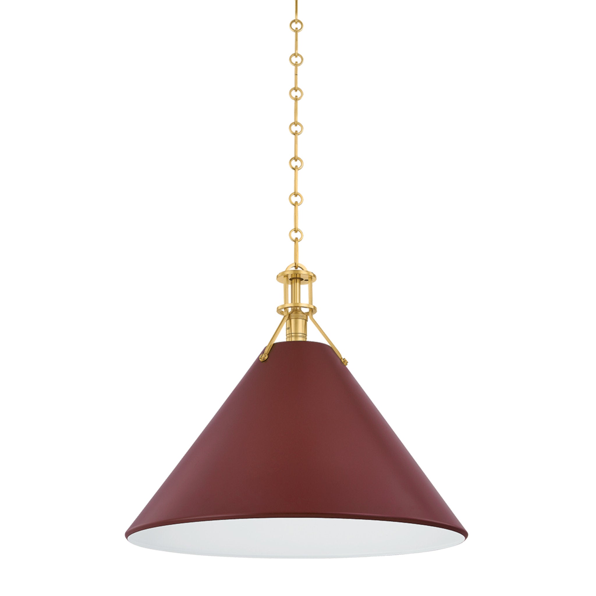 Painted No. 2 1-Light Pendant in Aged Brass by Mark D. Sikes 21W x 17.5H (Soft Crimson)