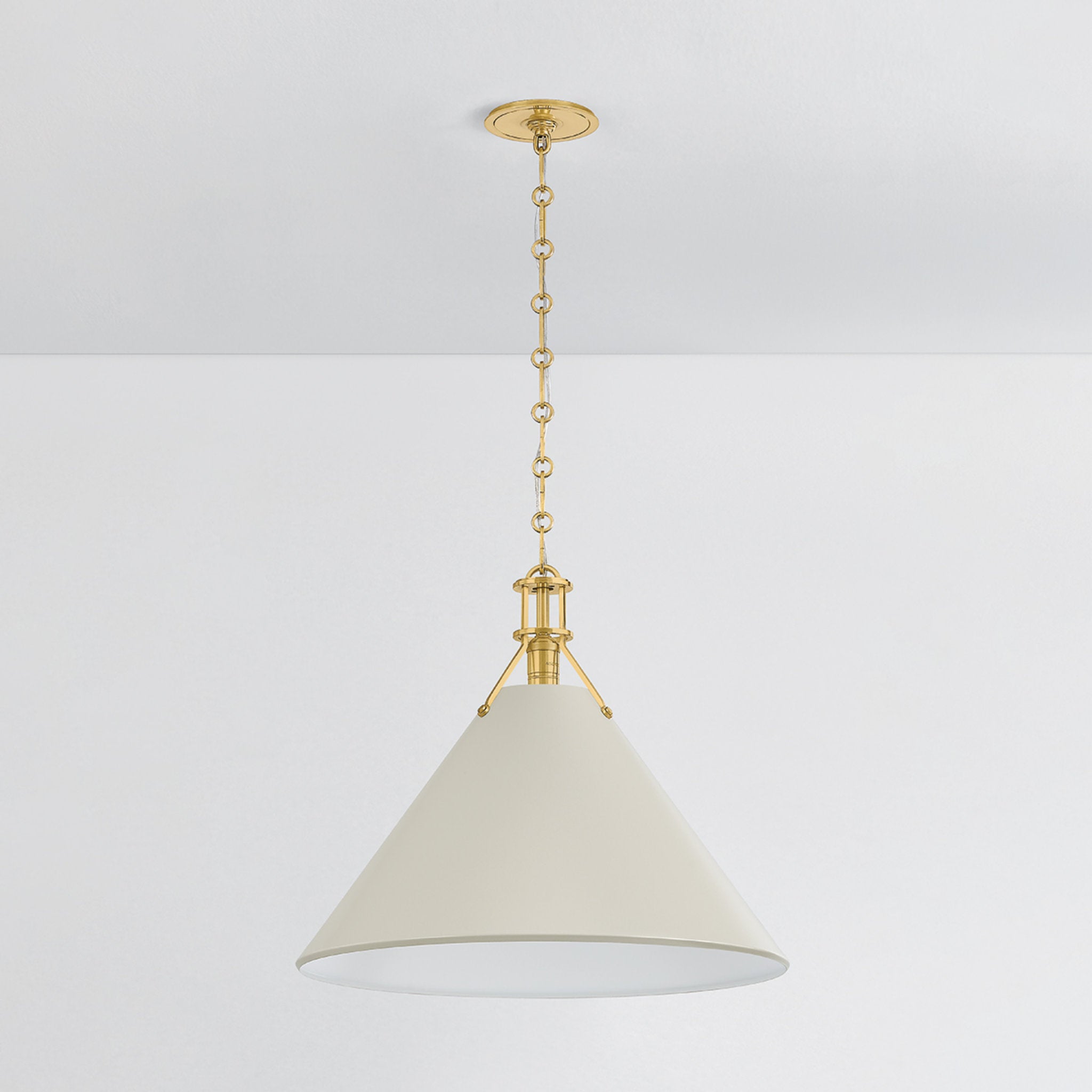 Painted No. 2 1-Light Pendant in Aged Brass by Mark D. Sikes 21W x 17.5H (Off-White)