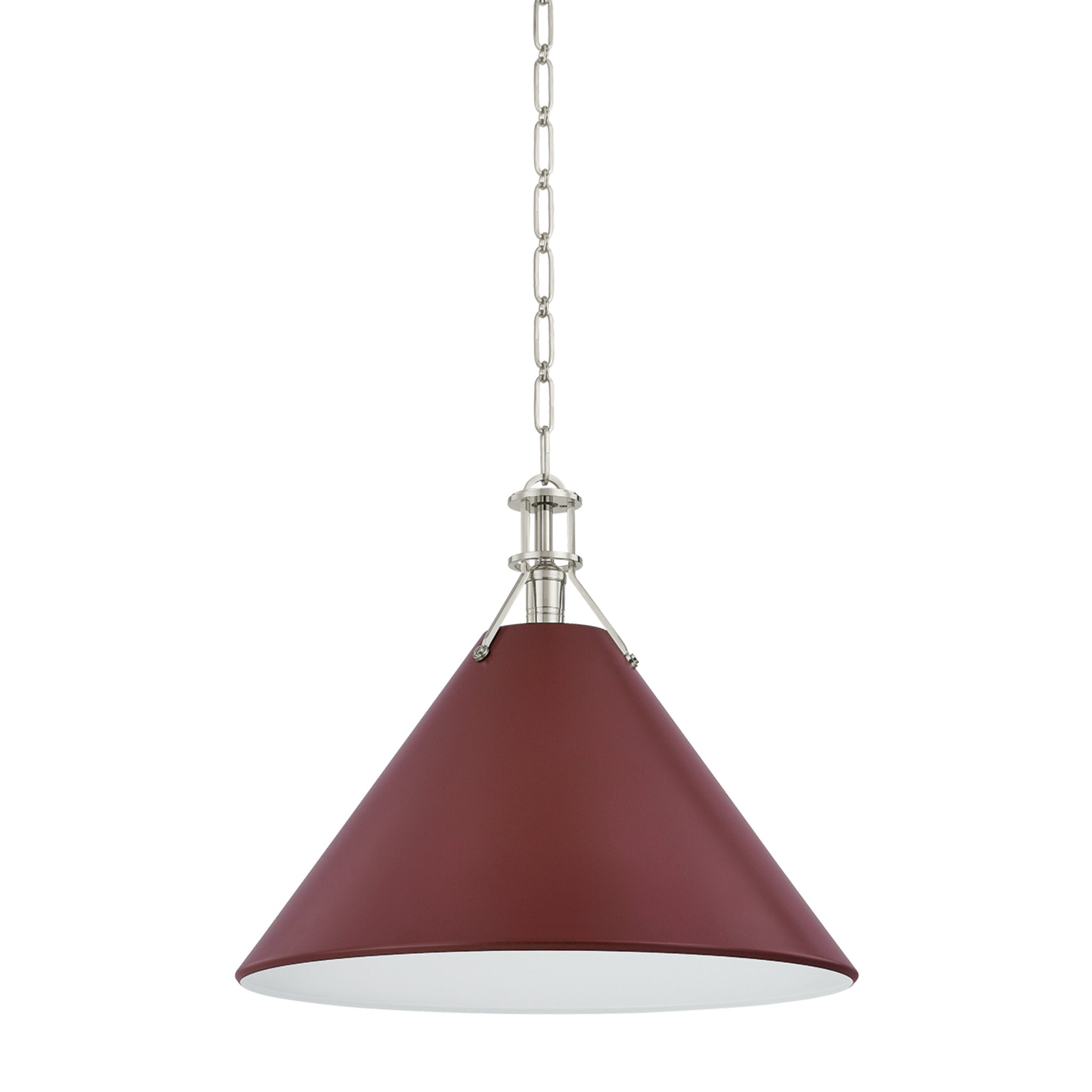 Painted No. 2 1-Light Pendant in Polished Nickel by Mark D. Sikes 21W x 17.5H (Soft Crimson)