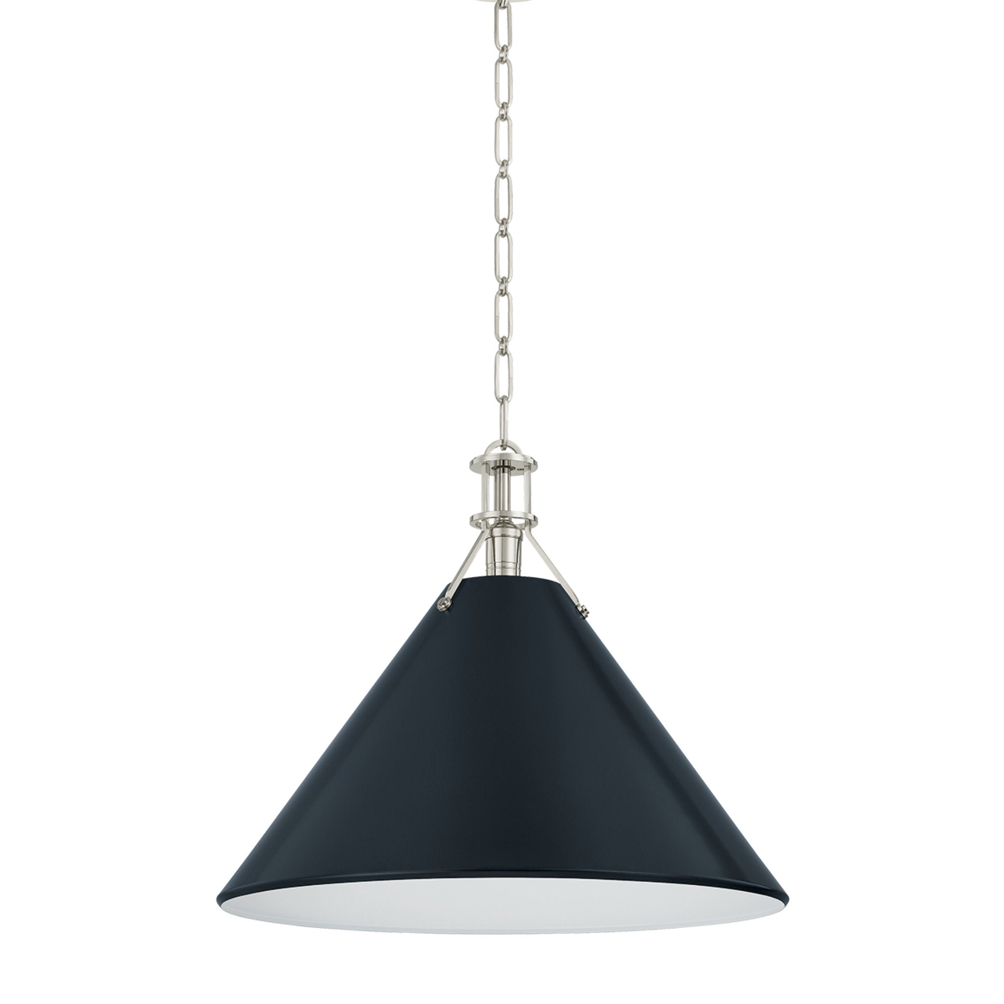 Painted No. 2 1-Light Pendant in Polished Nickel by Mark D. Sikes 21W x 17.5H (Darkest Blue)
