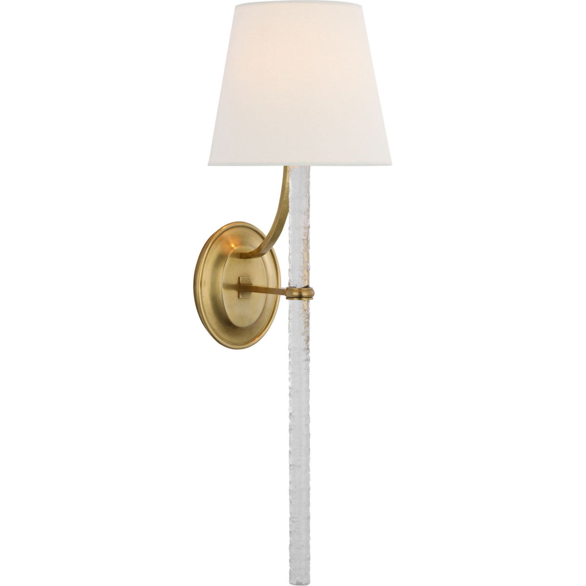 Marie Flanigan Abigail XL Sconce in Soft Brass and Clear Wavy Glass with Linen Shade W8" x H25.25" x E9.25"