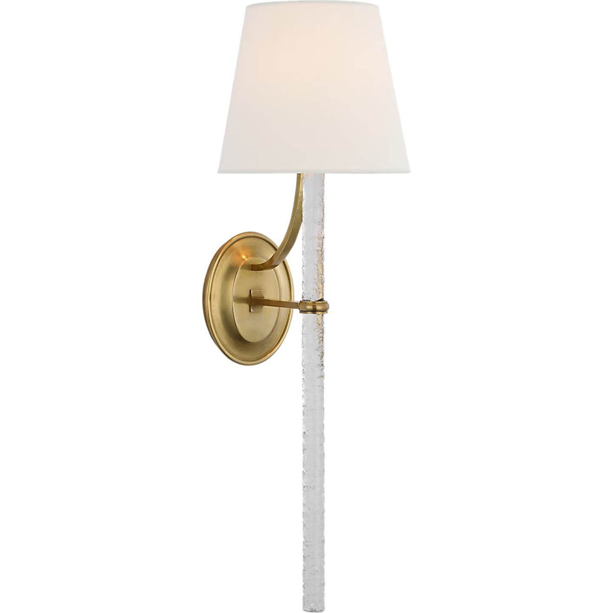 Marie Flanigan Abigail XL Sconce in Soft Brass and Clear Wavy Glass with Linen Shade W8" x H25.25" x E9.25"