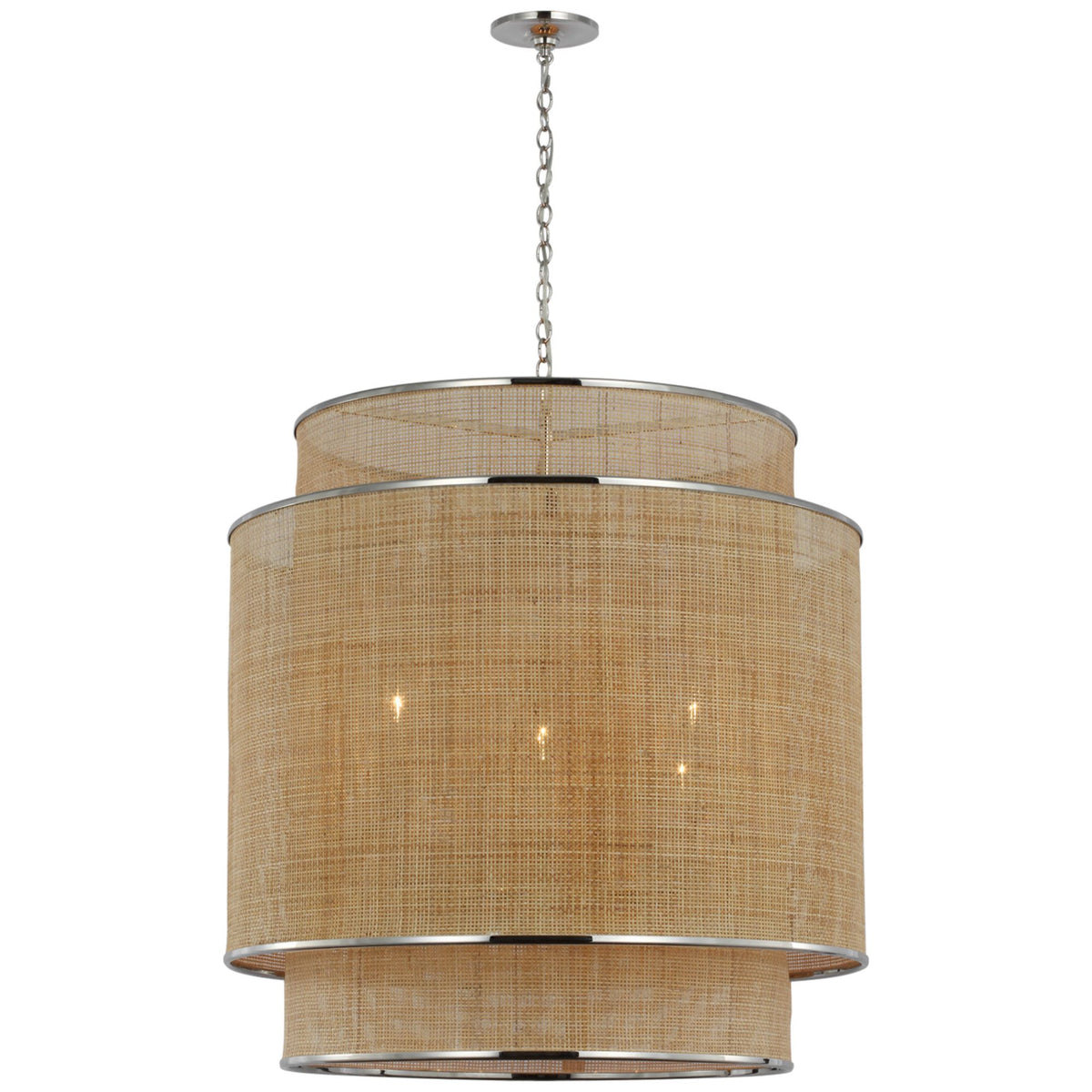 Marie Flanigan Linley Extra Large Hanging Shade in Polished Nickel and Natural Rattan Caning W30" x H31.25"