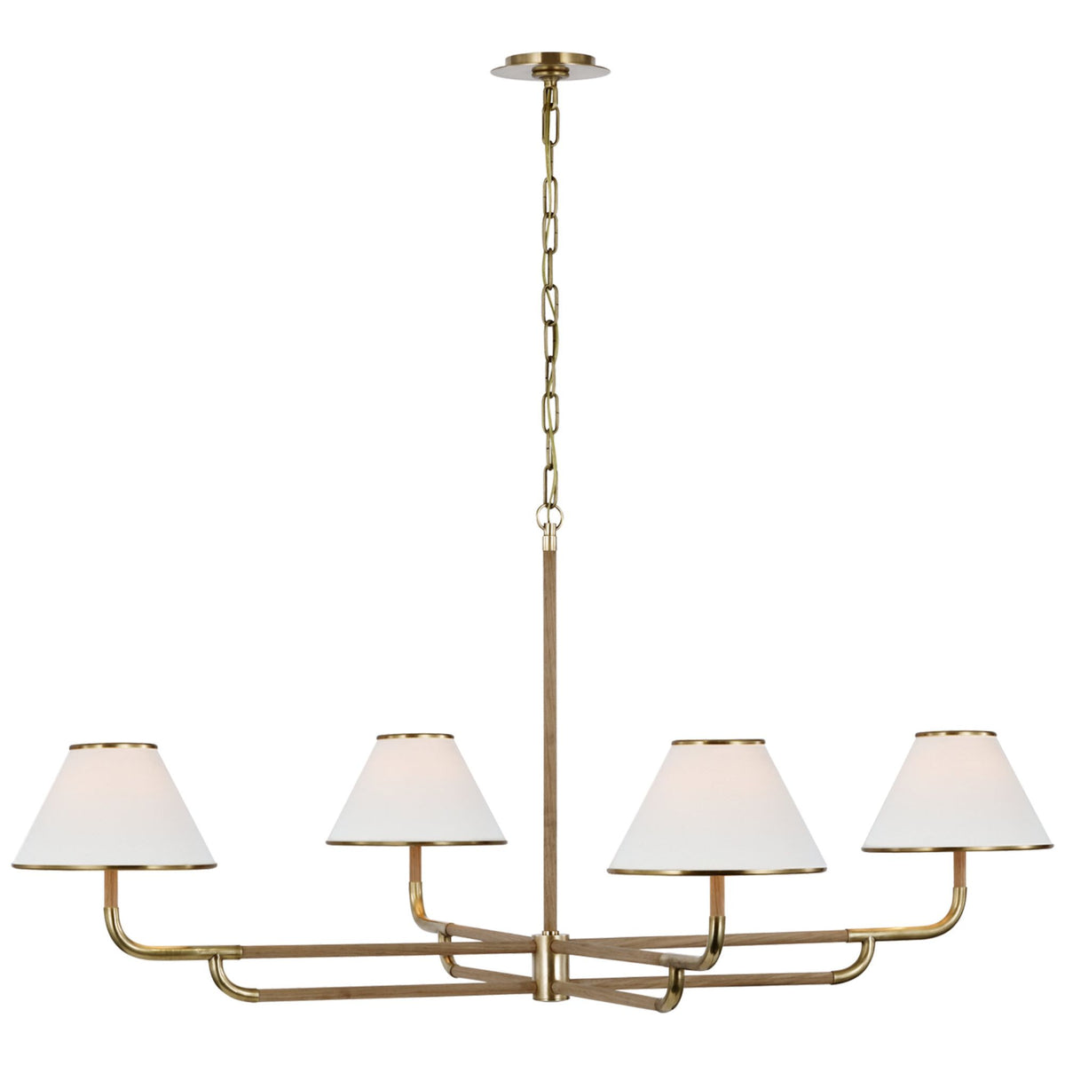 Marie Flanigan Rigby Grande Chandelier in Soft Brass and Natural Oak with Linen Shade W54.25" x H24.75"