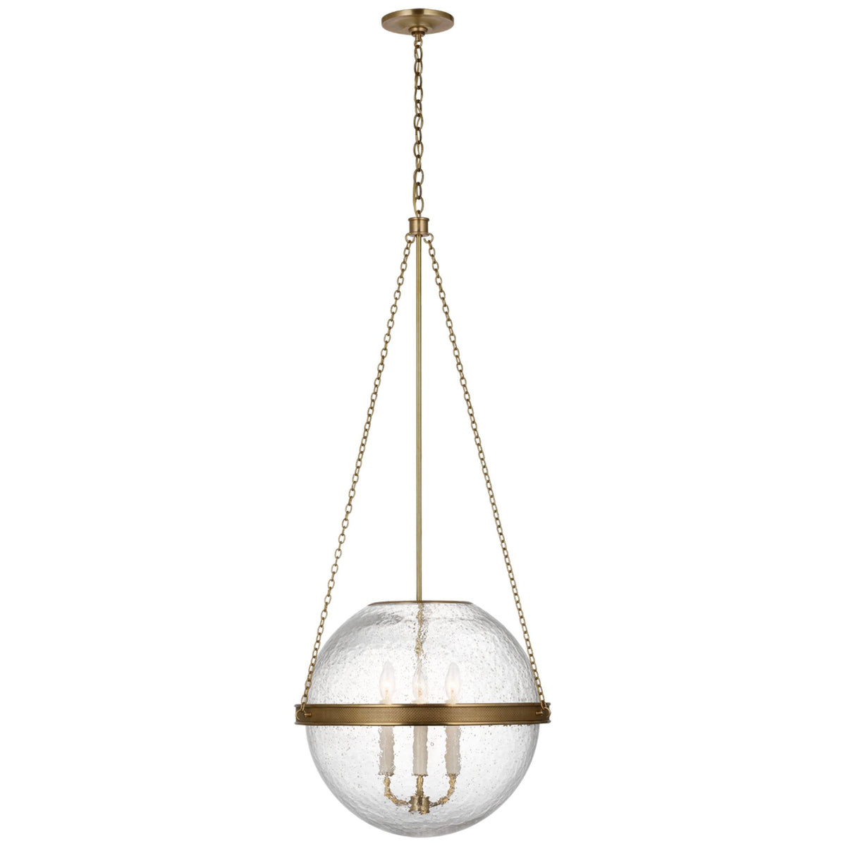 Marie Flanigan Reese 18" Globe Pendant in Soft Brass with Clear Restoration Glass W18.25" x H44.75"