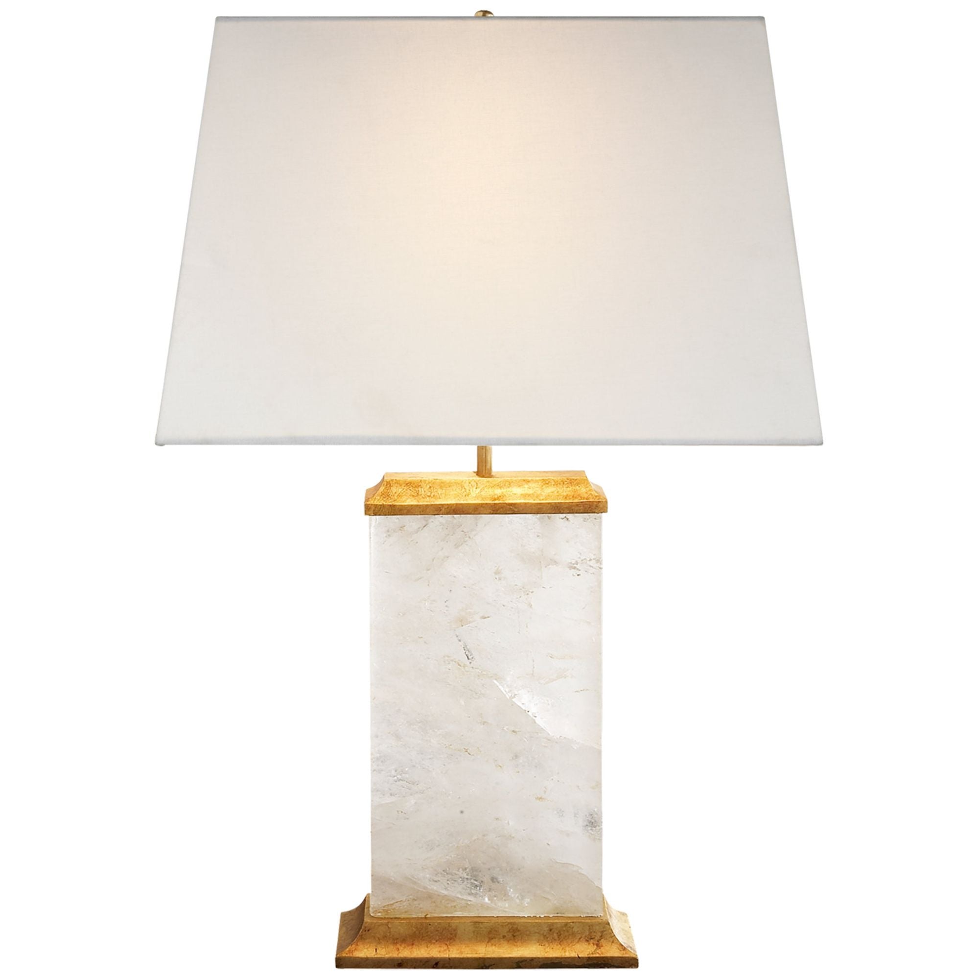 Michael S Smith Crescent Table Lamp in Quartz and Antique Gold Leaf with Linen Shade W18" x H27"