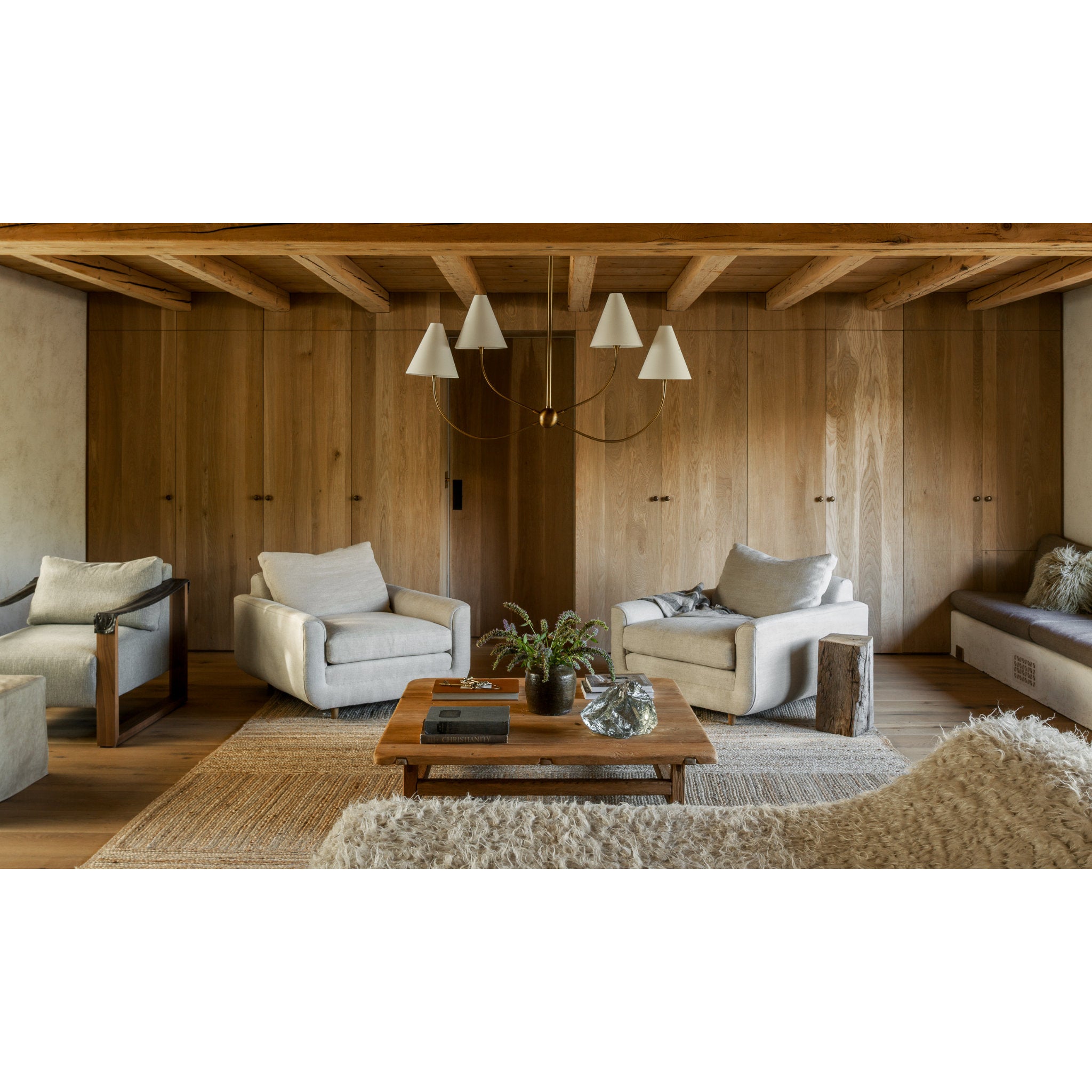 Evermore 4-Light Linear in Patina Brass by Lauren Liess 48L x 9W x 30.25H