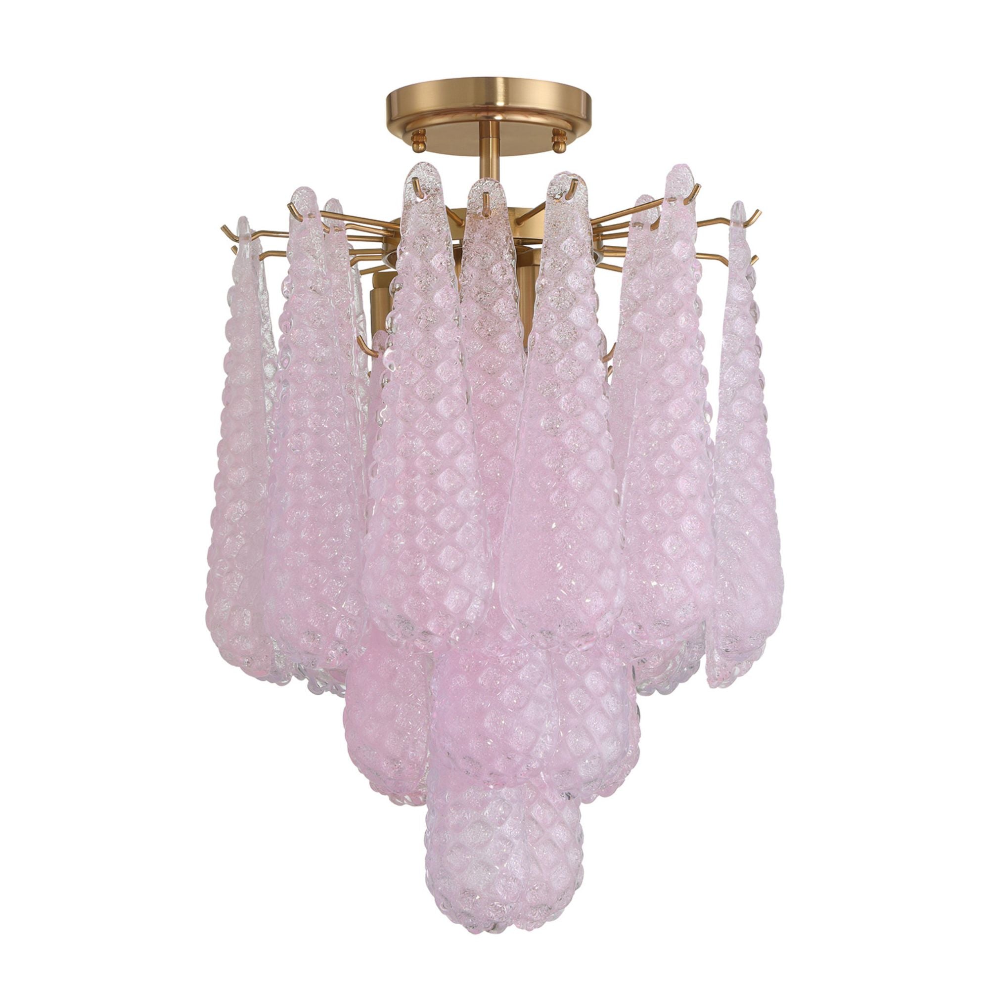 Ollie 4 Light Aged Brass Semi Flush Mount Sand Glass Blush 14.25"W x 20"H x 14.25"D