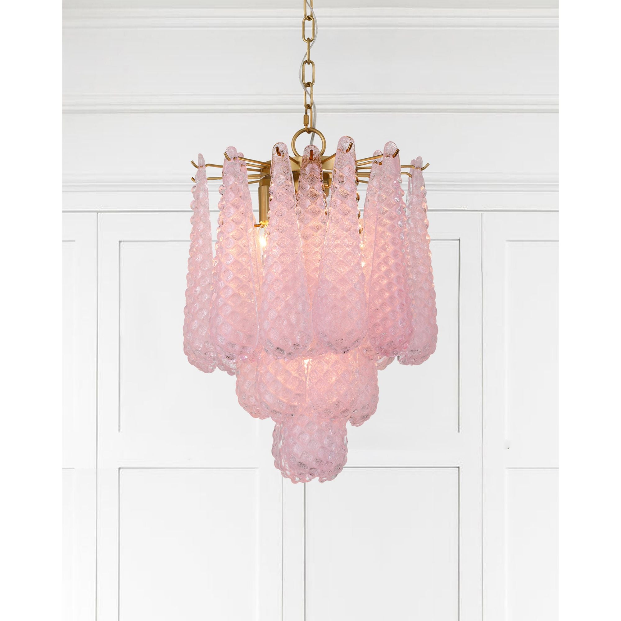 Ollie 4 Light Aged Brass Pendant Sand Glass Blush 14.25"W x 19.25"H x 14.25"D