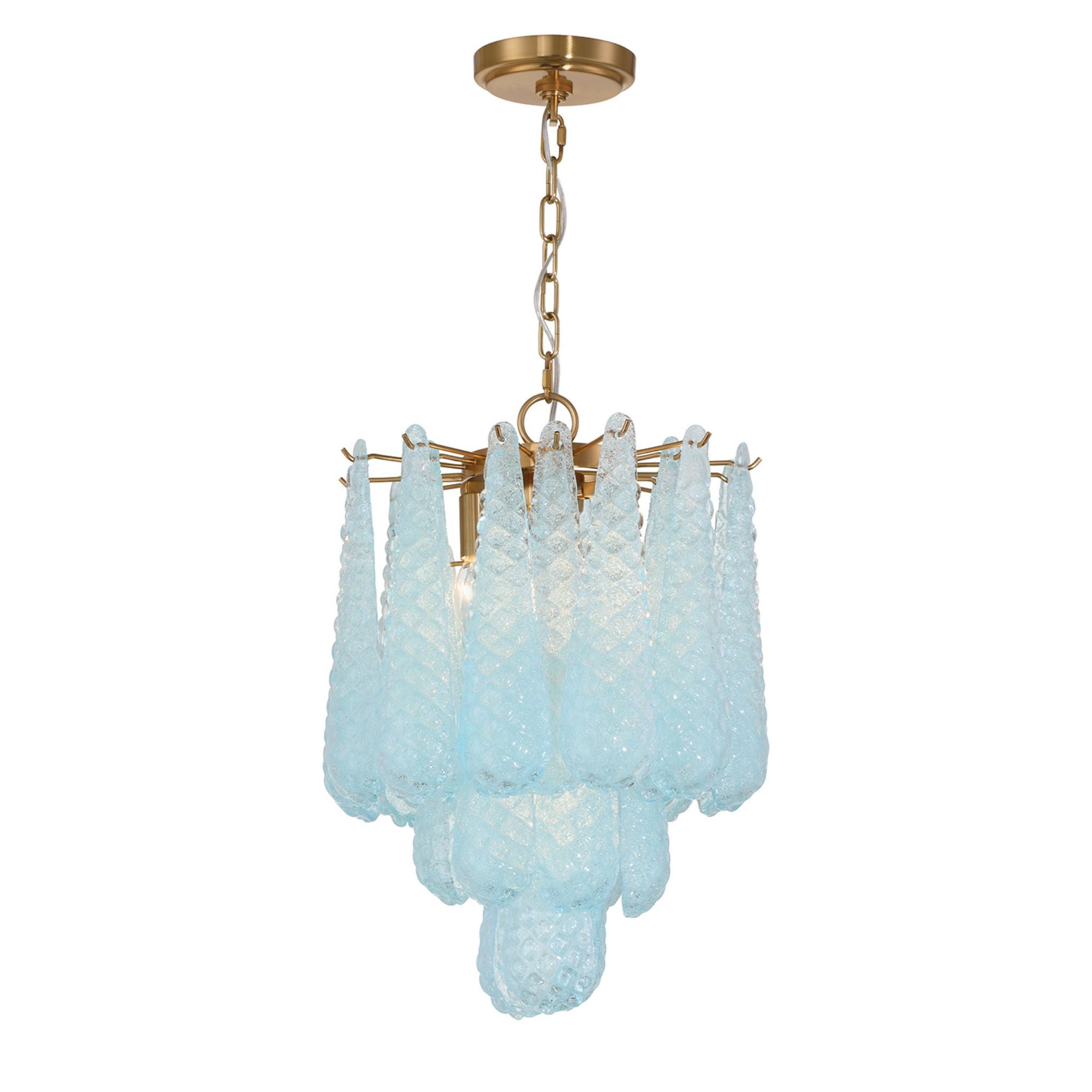 Ollie 4 Light Aged Brass Pendant Sand Glass Blue 14.25"W x 19.25"H x 14.25"D