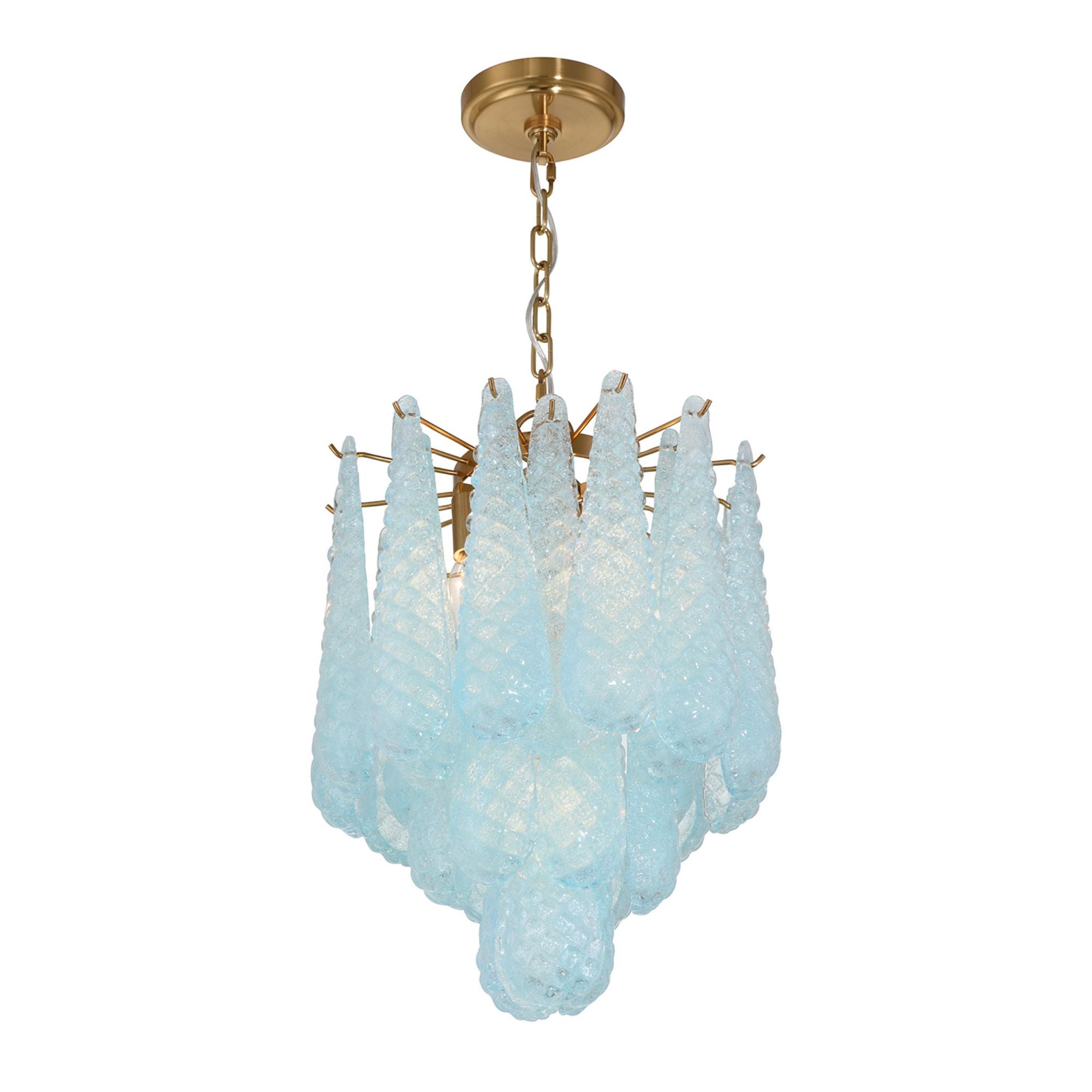 Ollie 4 Light Aged Brass Pendant Sand Glass Blue 14.25"W x 19.25"H x 14.25"D