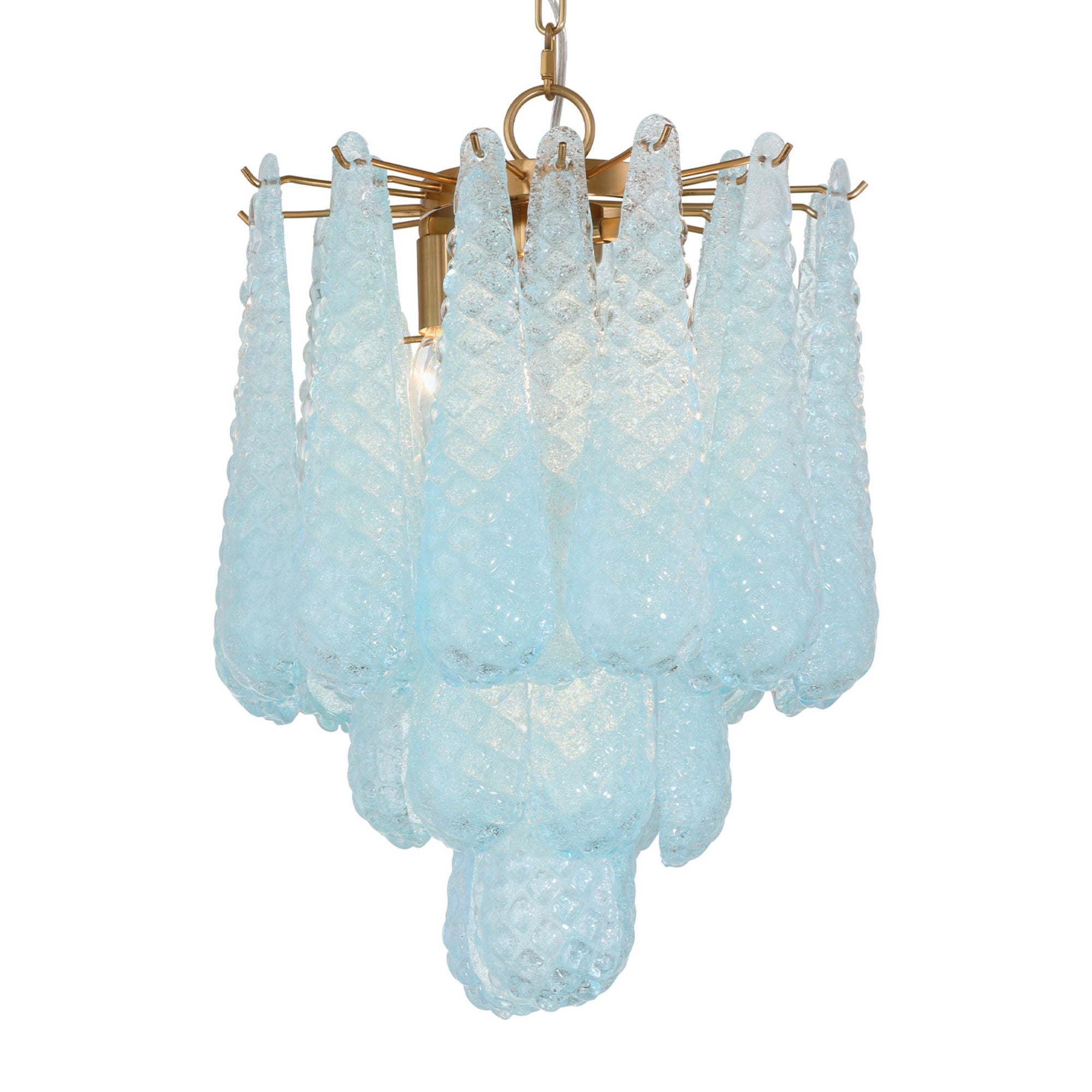 Ollie 4 Light Aged Brass Pendant Sand Glass Blue 14.25"W x 19.25"H x 14.25"D