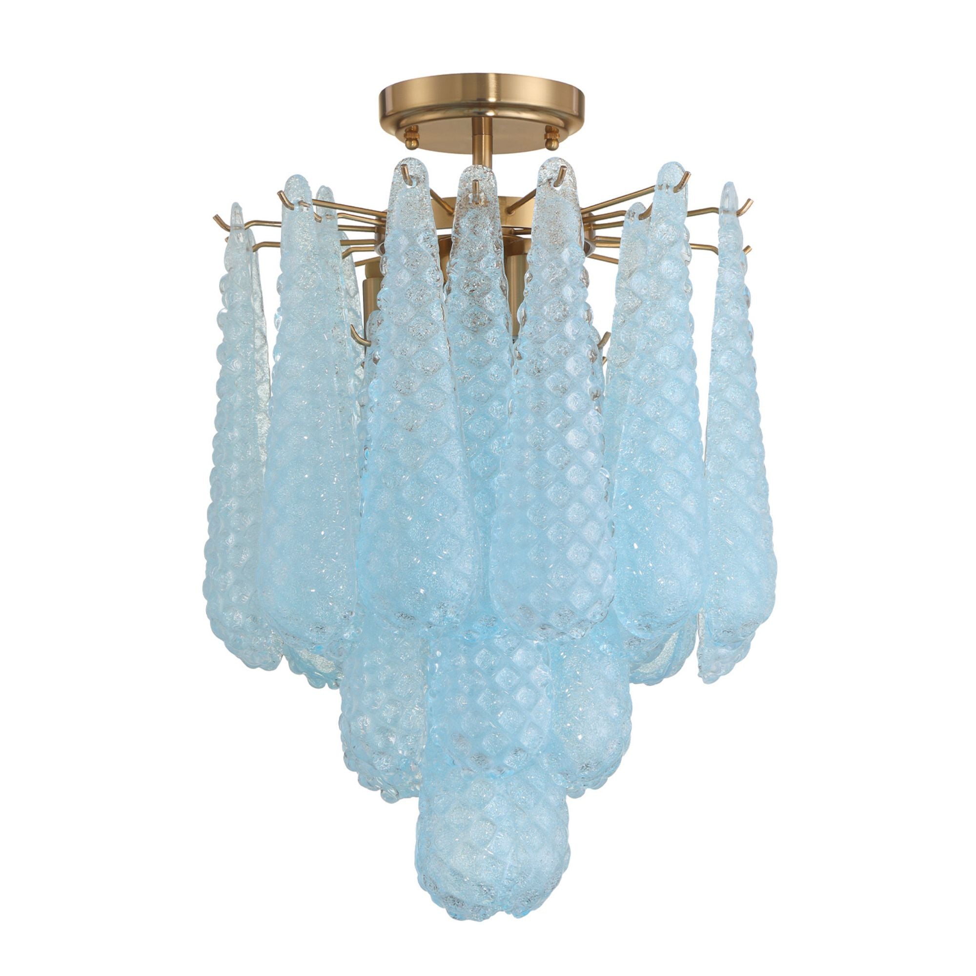 Ollie 4 Light Aged Brass Semi Flush Mount Sand Glass Blue 14.25"W x 20"H x 14.25"D