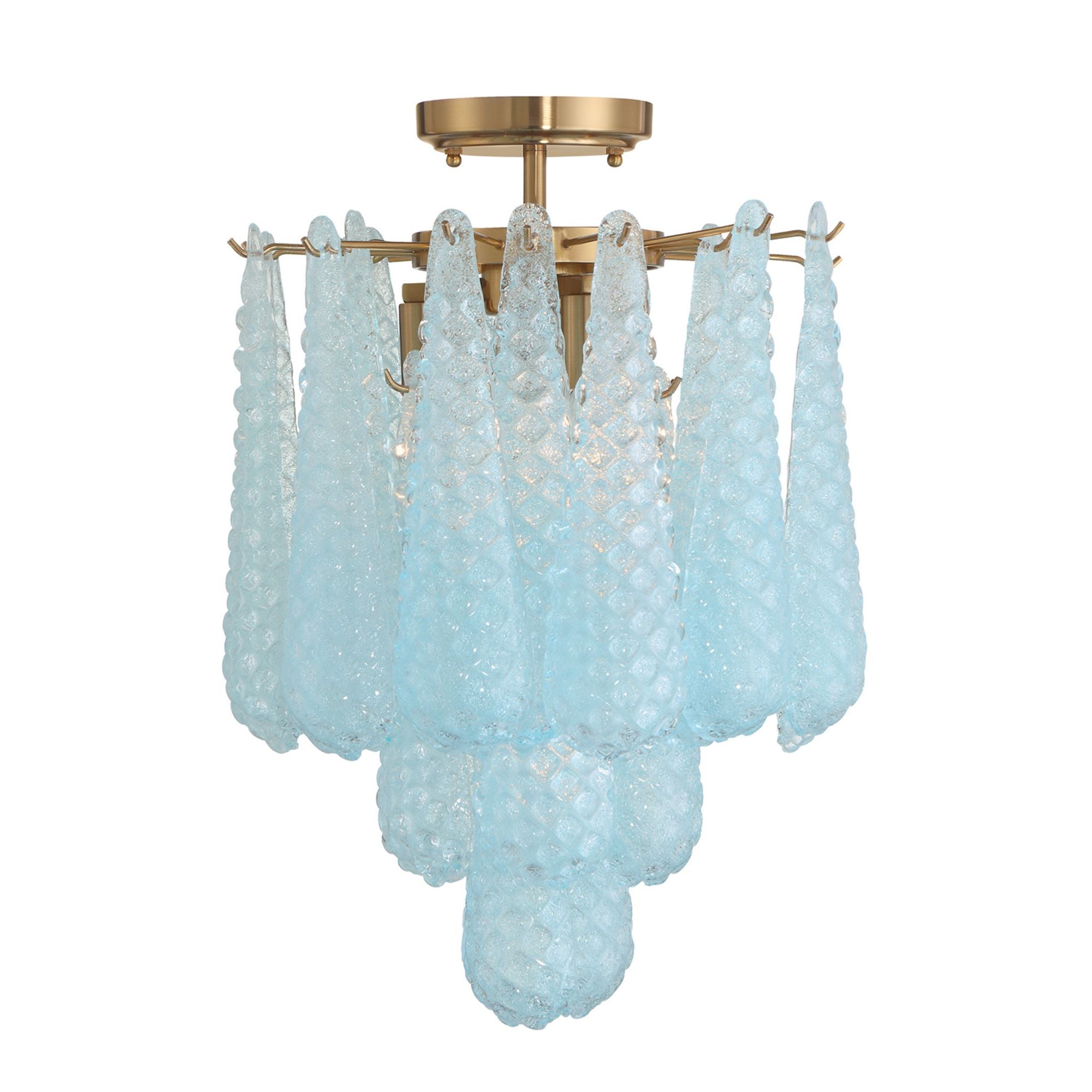 Ollie 4 Light Aged Brass Semi Flush Mount Sand Glass Blue 14.25"W x 20"H x 14.25"D