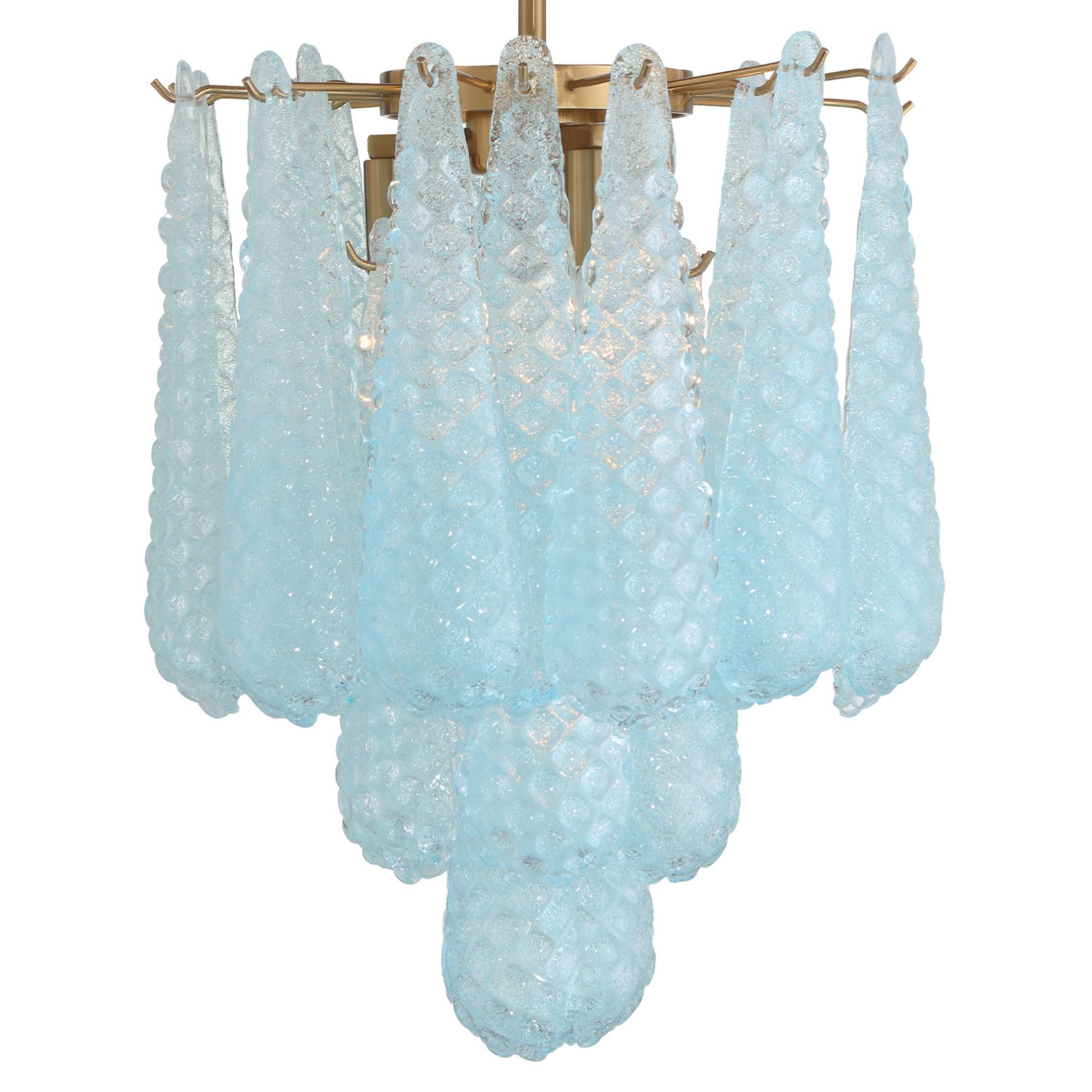 Ollie 4 Light Aged Brass Semi Flush Mount Sand Glass Blue 14.25"W x 20"H x 14.25"D