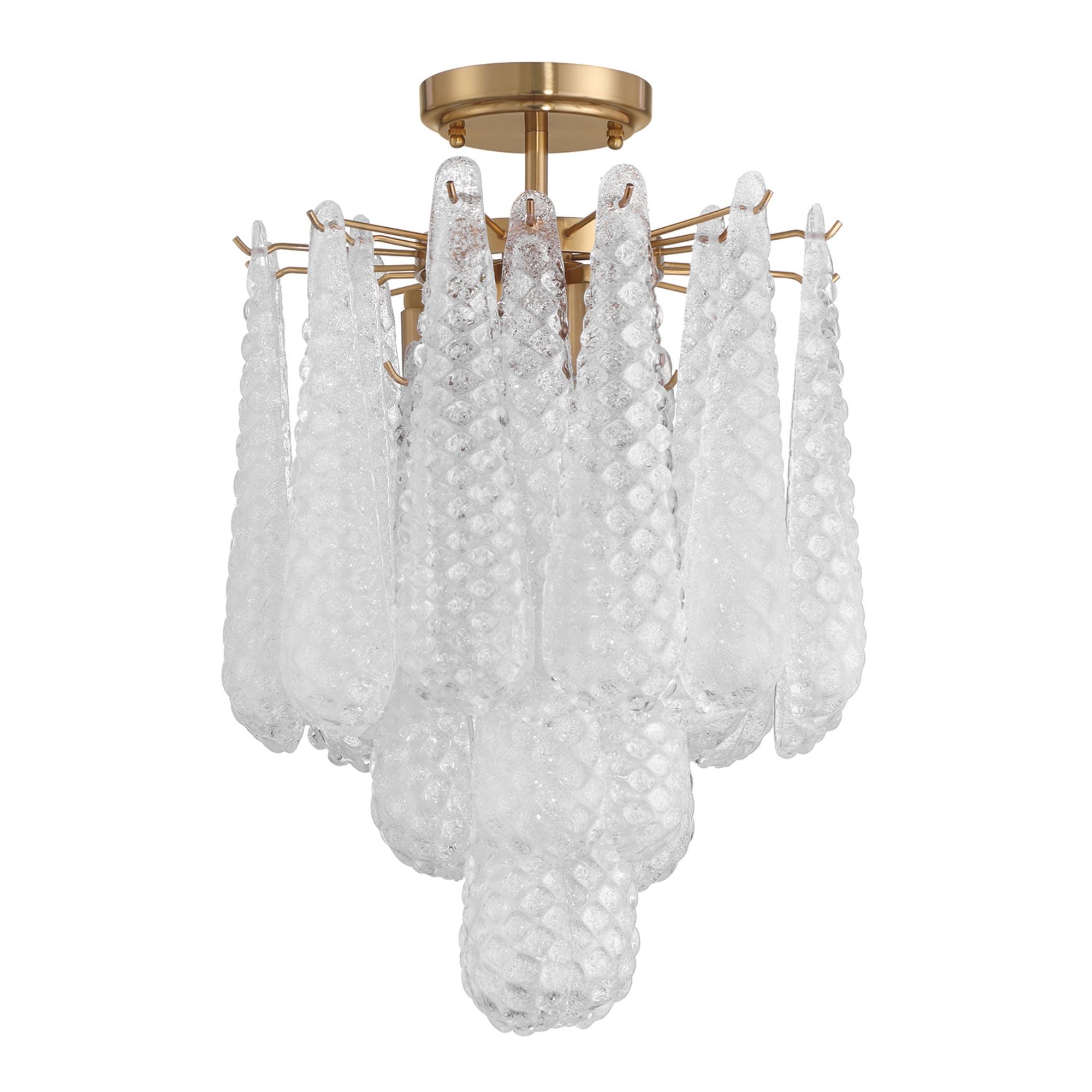 Ollie 4 Light Aged Brass Semi Flush Mount Sand Glass Clear 14.25"W x 20"H x 14.25"D