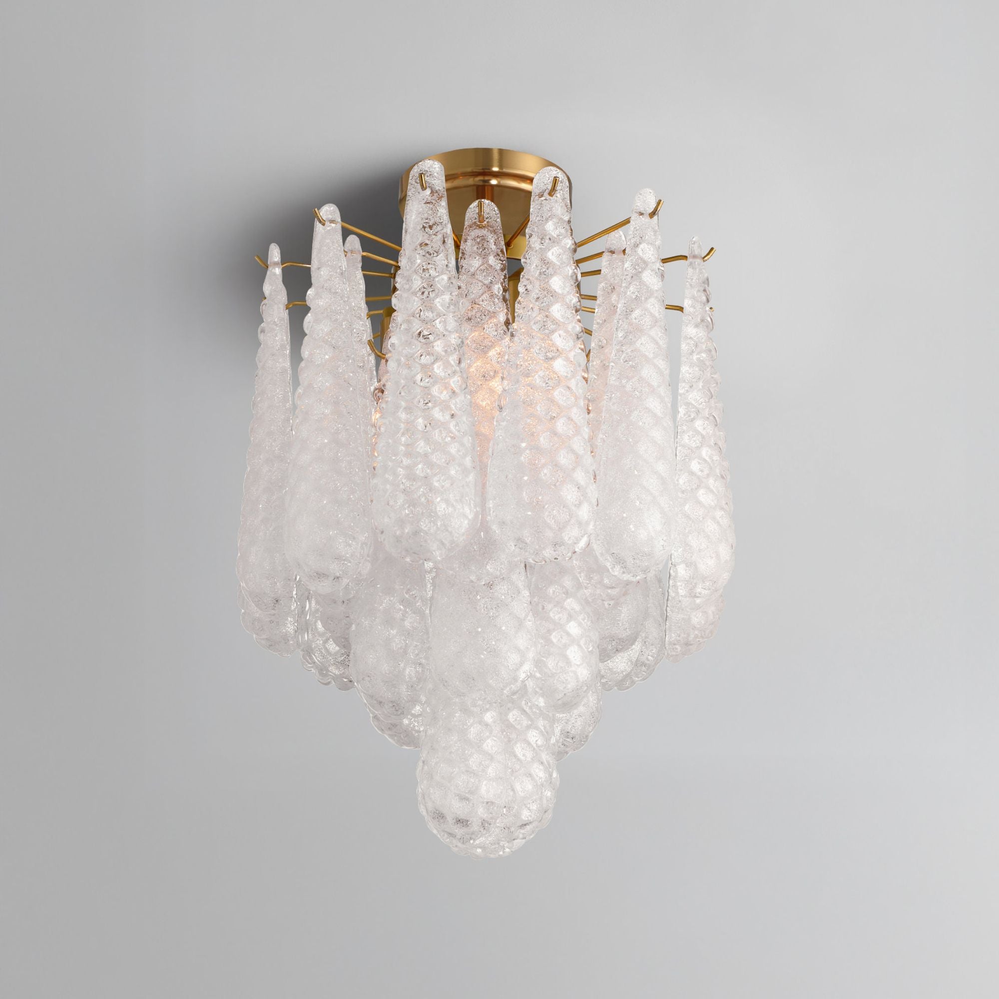 Ollie 4 Light Aged Brass Semi Flush Mount Sand Glass Clear 14.25"W x 20"H x 14.25"D