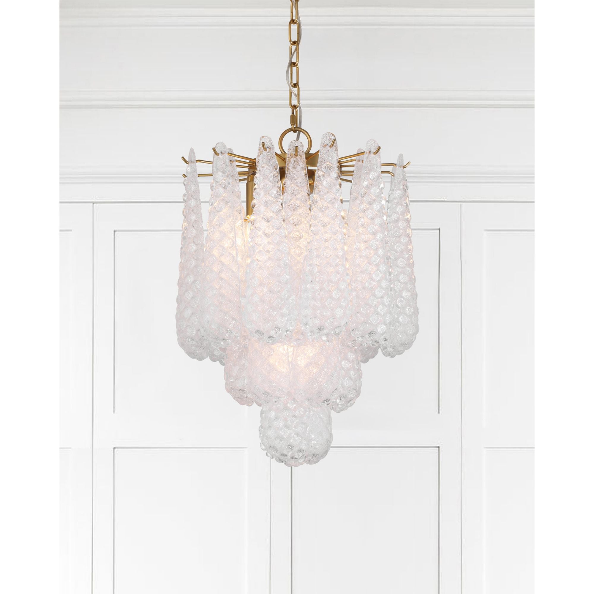 Ollie 4 Light Aged Brass Pendant Sand Glass Clear 14.25"W x 19.25"H x 14.25"D