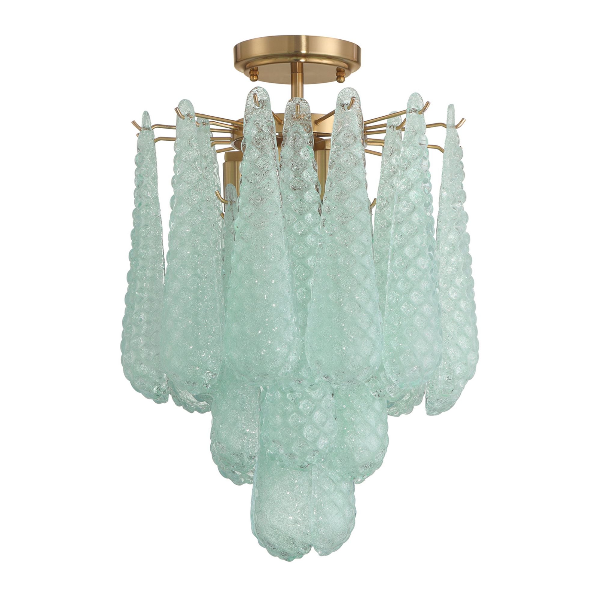 Ollie 4 Light Aged Brass Semi Flush Mount Sand Glass Green 14.25"W x 20"H x 14.25"D