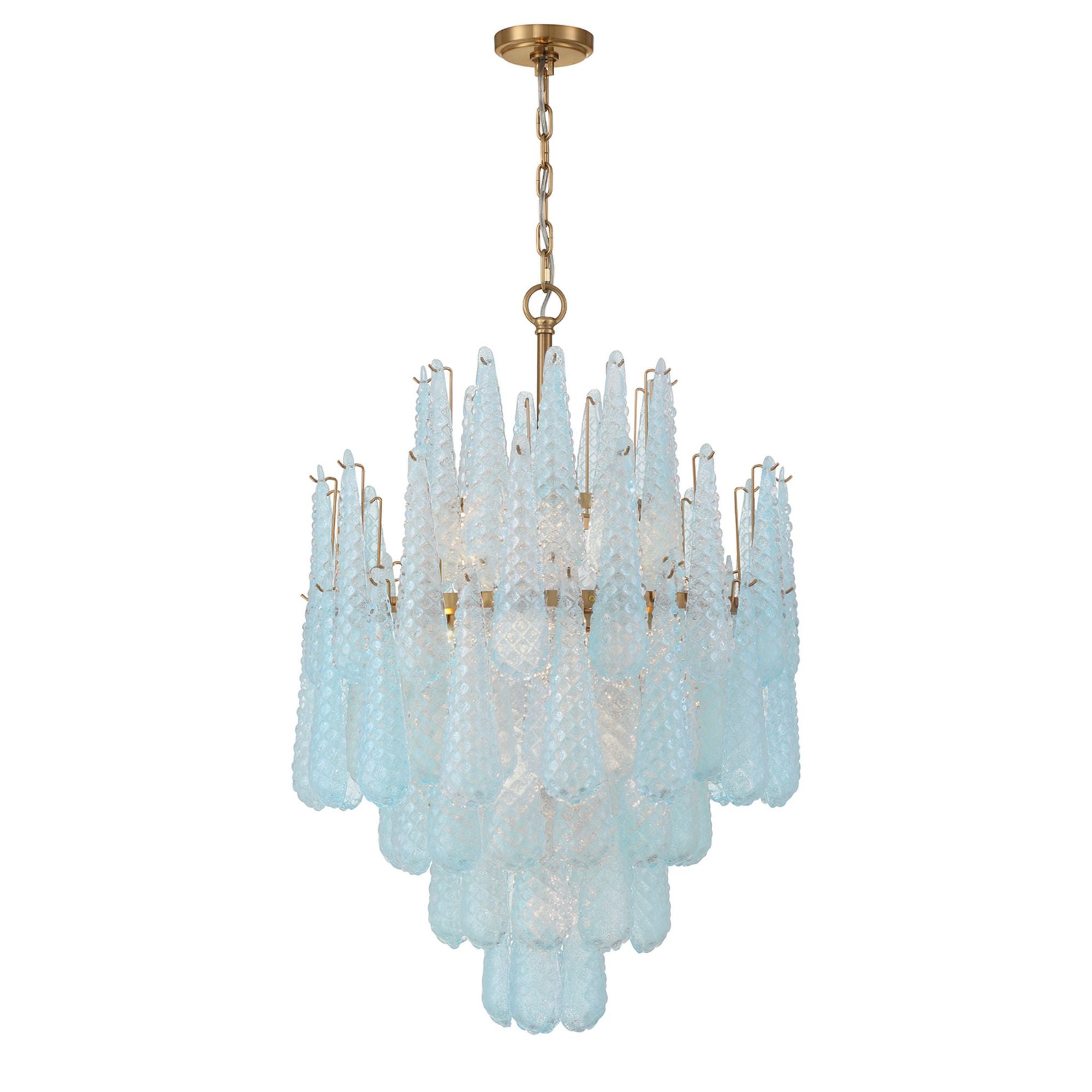 Ollie 16 Light Aged Brass Chandelier Sand Glass Blue 26.25"W x 36.75"H x 26.25"D