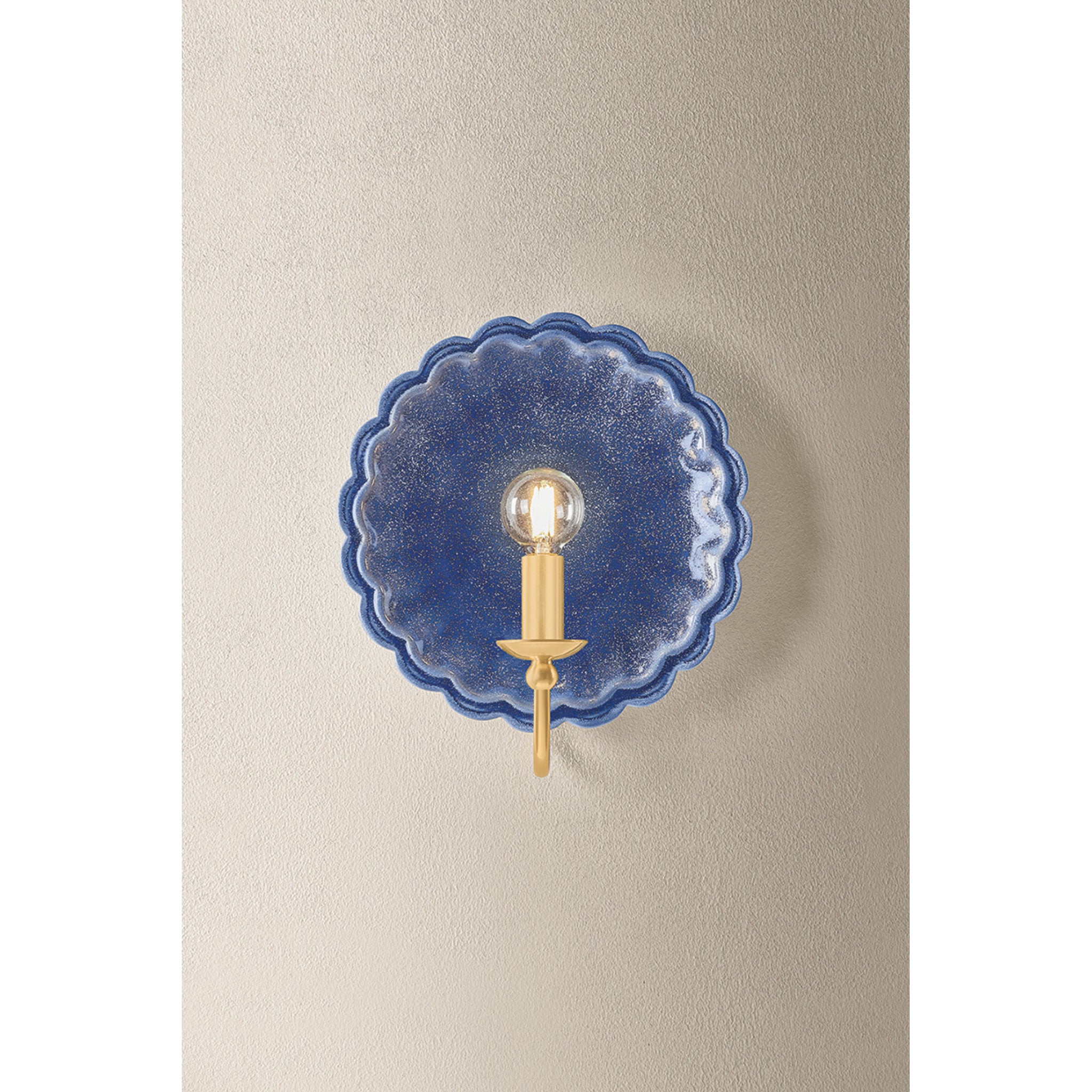 Paulette 1-Light Wall Sconce in Aged Brass 4L x 9.75W x 11.25H (Ceramic Indigo Wash)