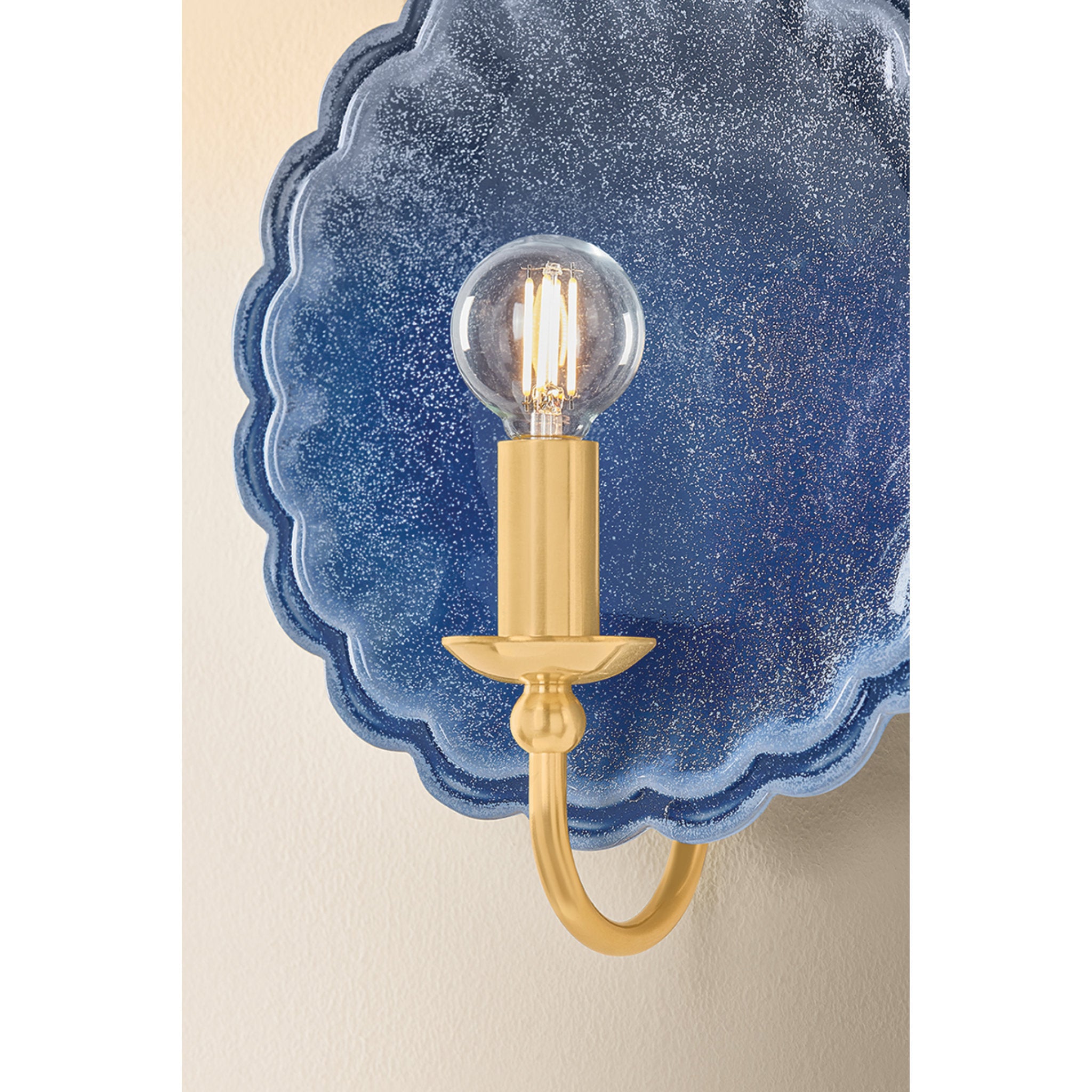 Paulette 1-Light Wall Sconce in Aged Brass 4L x 9.75W x 11.25H (Ceramic Indigo Wash)