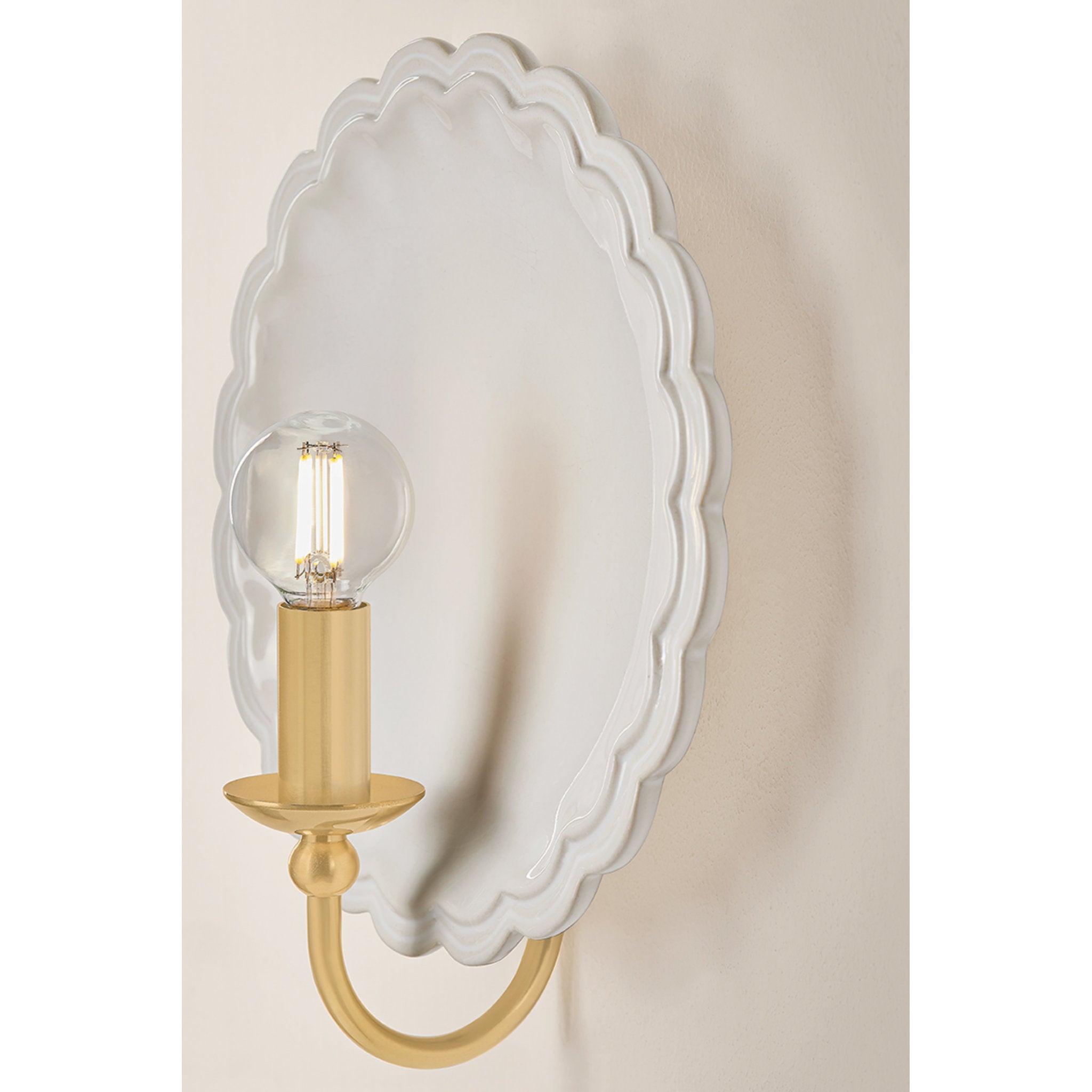 Paulette 1-Light Wall Sconce in Aged Brass 4L x 9.75W x 11.25H (Ceramic Gossamer Ivory)