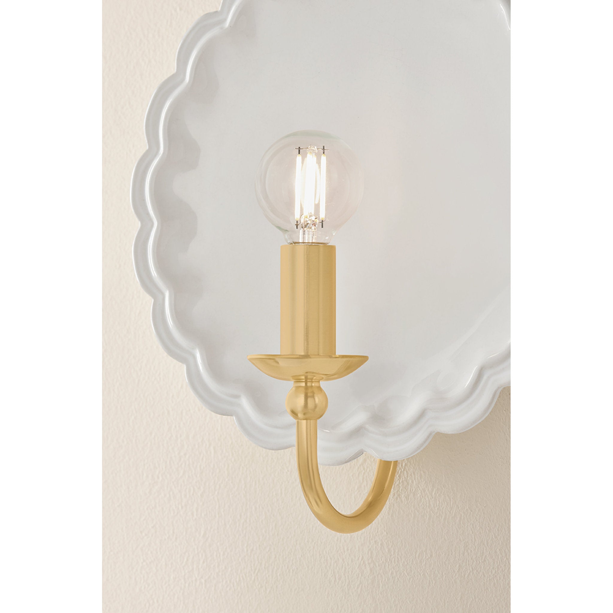 Paulette 1-Light Wall Sconce in Aged Brass 4L x 9.75W x 11.25H (Ceramic Gossamer Ivory)