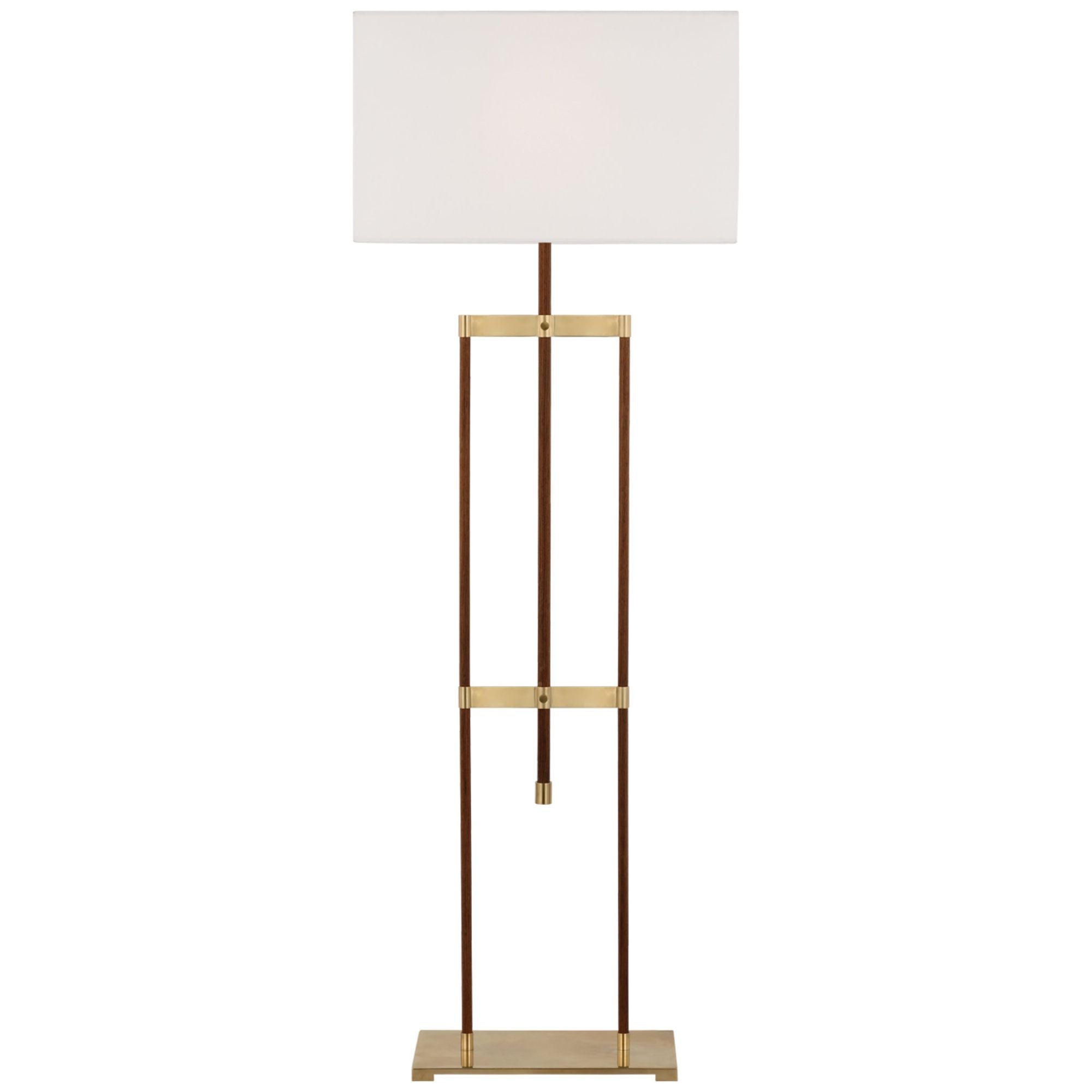 Ray Booth Alda 57" Adjustable  Floor Lamp  in Antique-Burnished Brass and Walnut with Linen Shade W21" x H55.25" - 72"