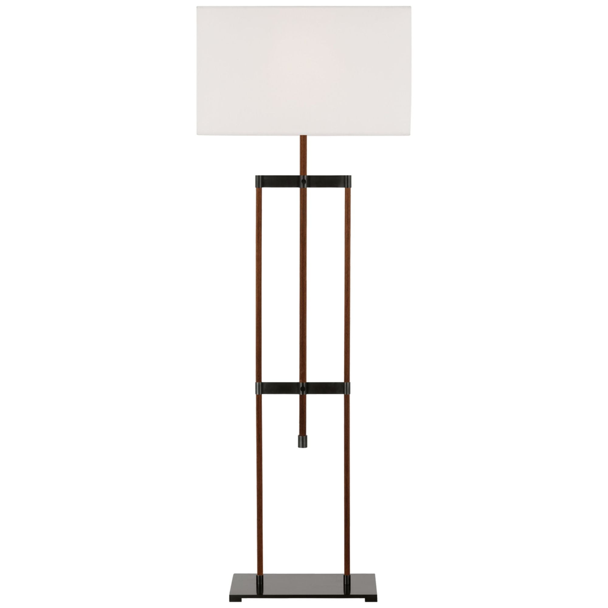 Ray Booth Alda 57" Adjustable  Floor Lamp  in Bronze and Dark Walnut with Linen Shade W21" x H55.25" - 72"