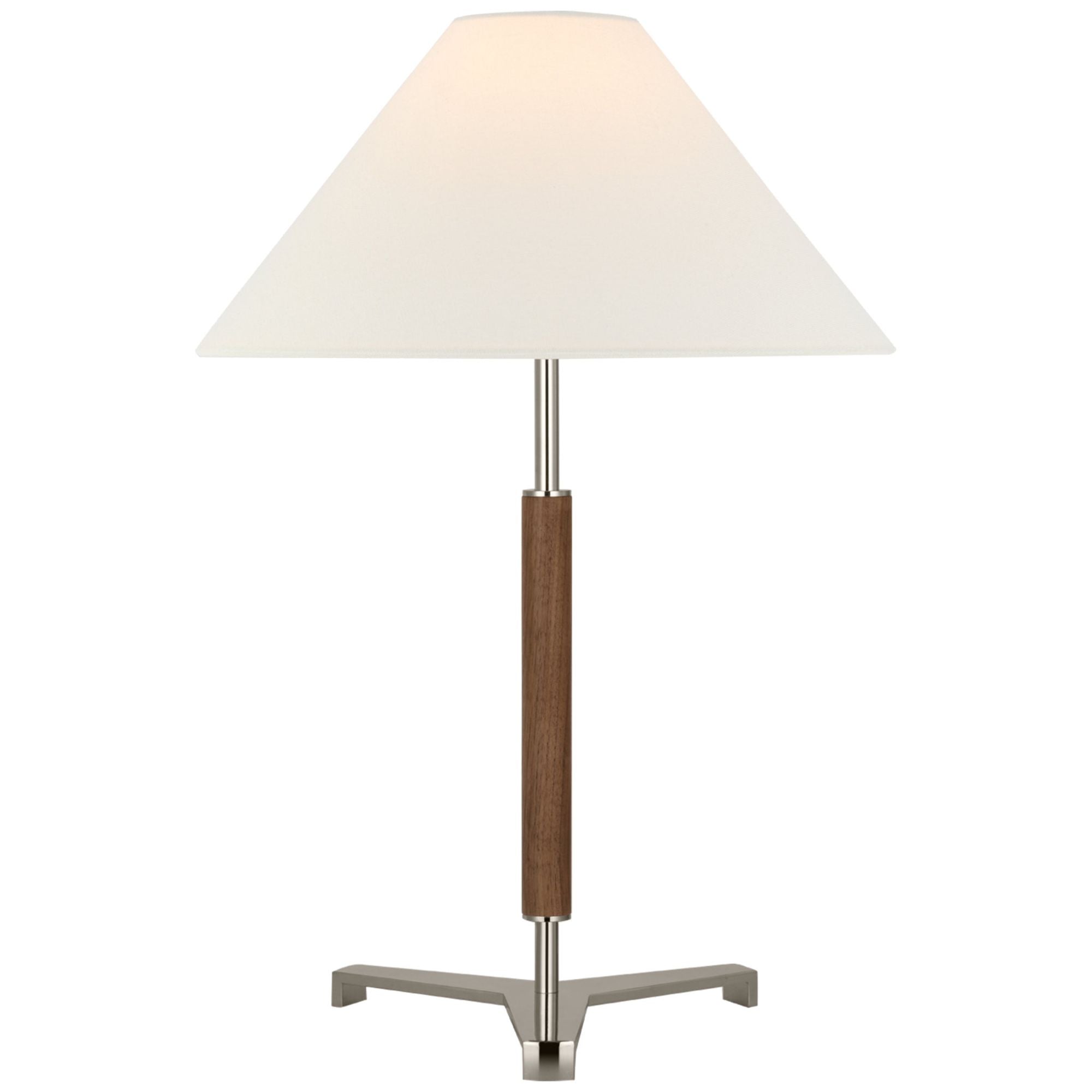 Ray Booth Amaya 20" Table Lamp  in Polished Nickel and Walnut with Linen Shade W13.75" x H20"