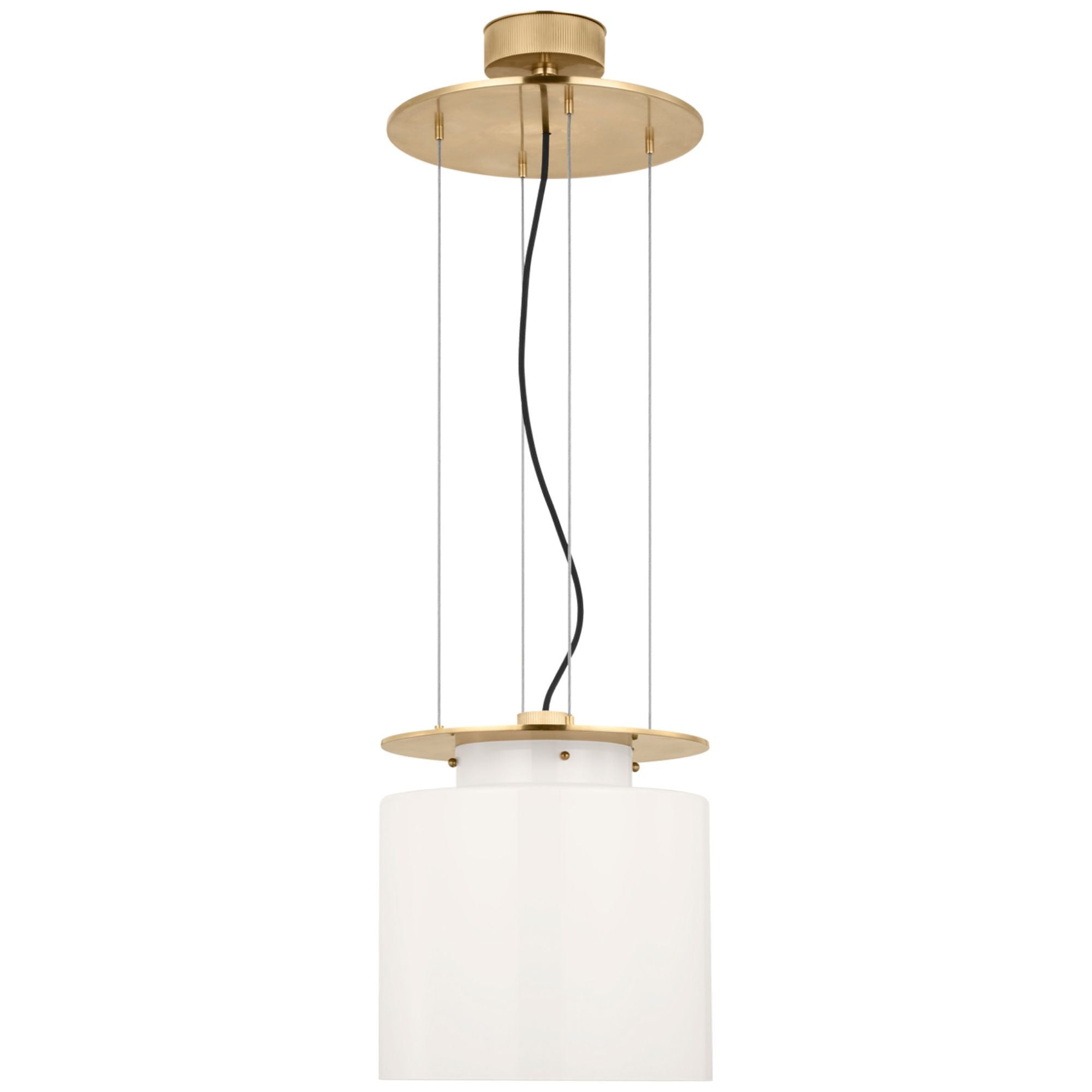 Ray Booth Elias 13" Floating Pendant  in Antique-Burnished Brass with White Glass Ceiling Light W13"