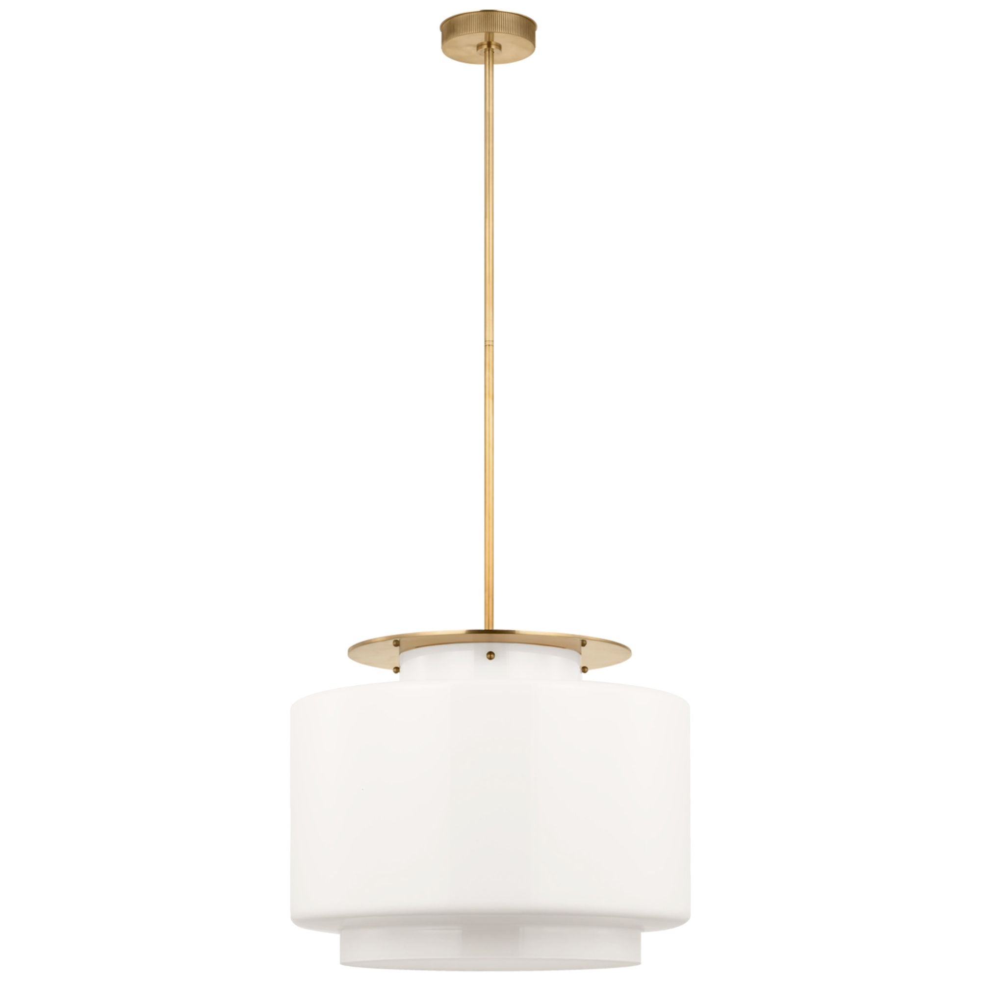 Ray Booth Elias 20" Pendant  in Antique-Burnished Brass with White Glass Ceiling Light W20"