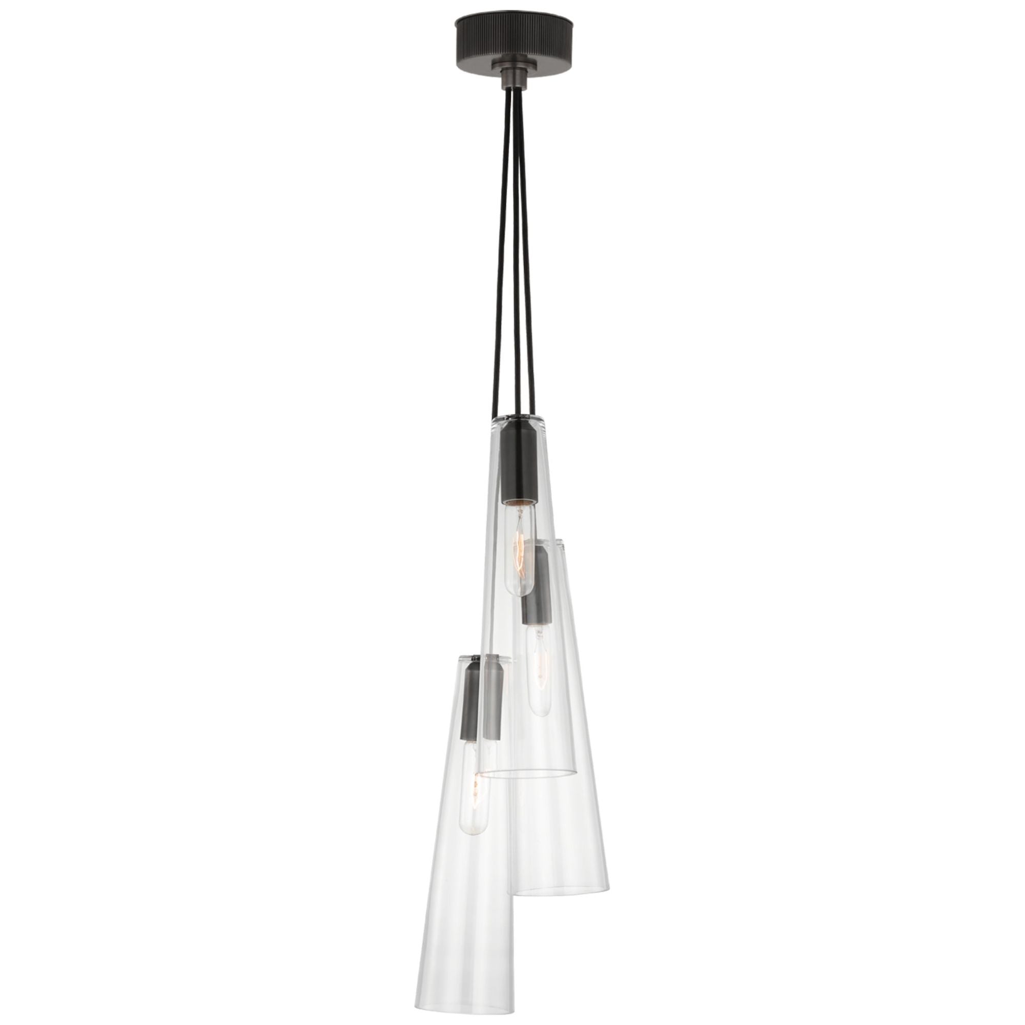 Ray Booth Osvaldo 4" Triple Pendant  in Bronze with Clear Glass Ceiling Light W9"