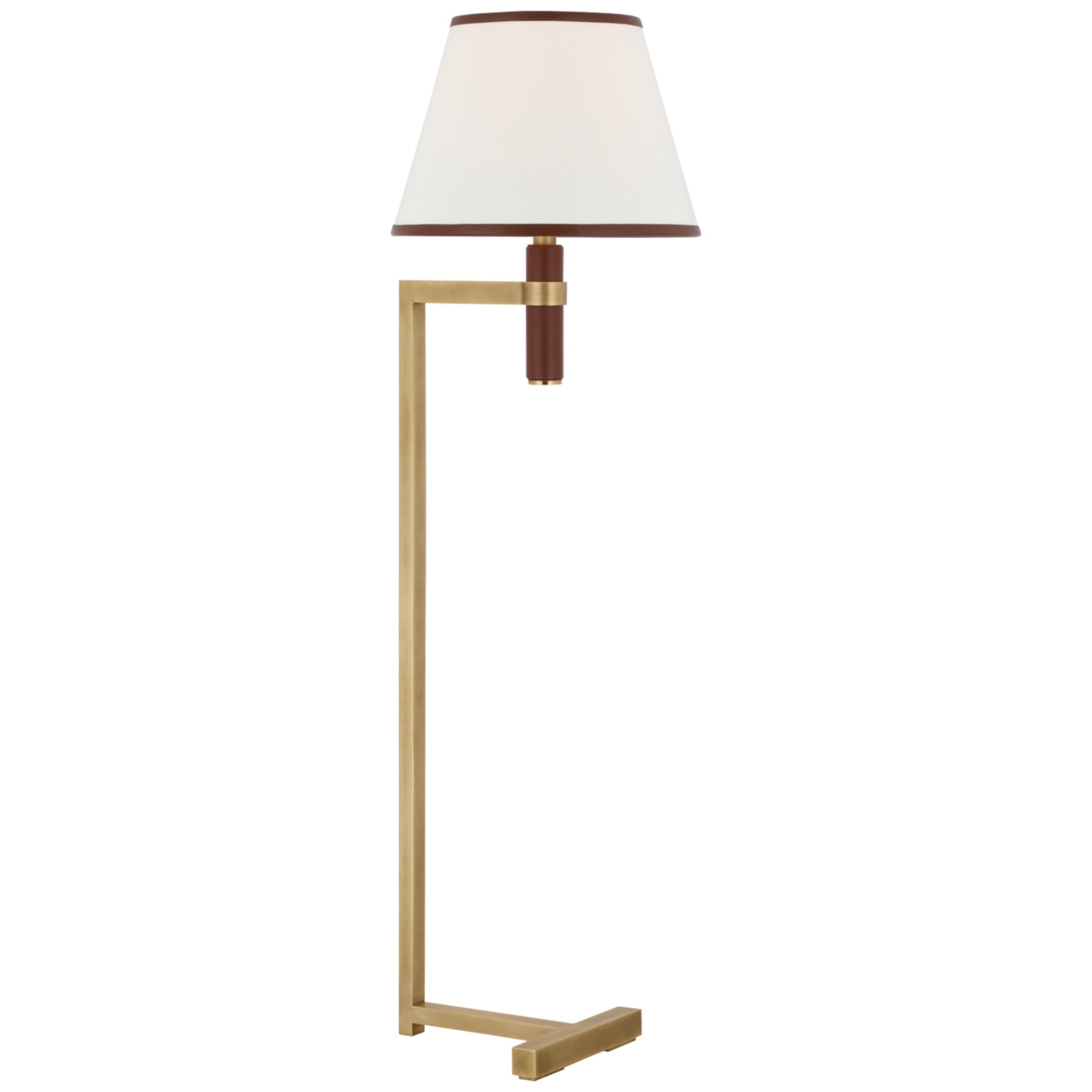 Ralph Lauren Hedger 55" Floor Lamp in Natural Brass and Saddle Leather with Linen Shade and Saddle Leather Trim W16" x H56"