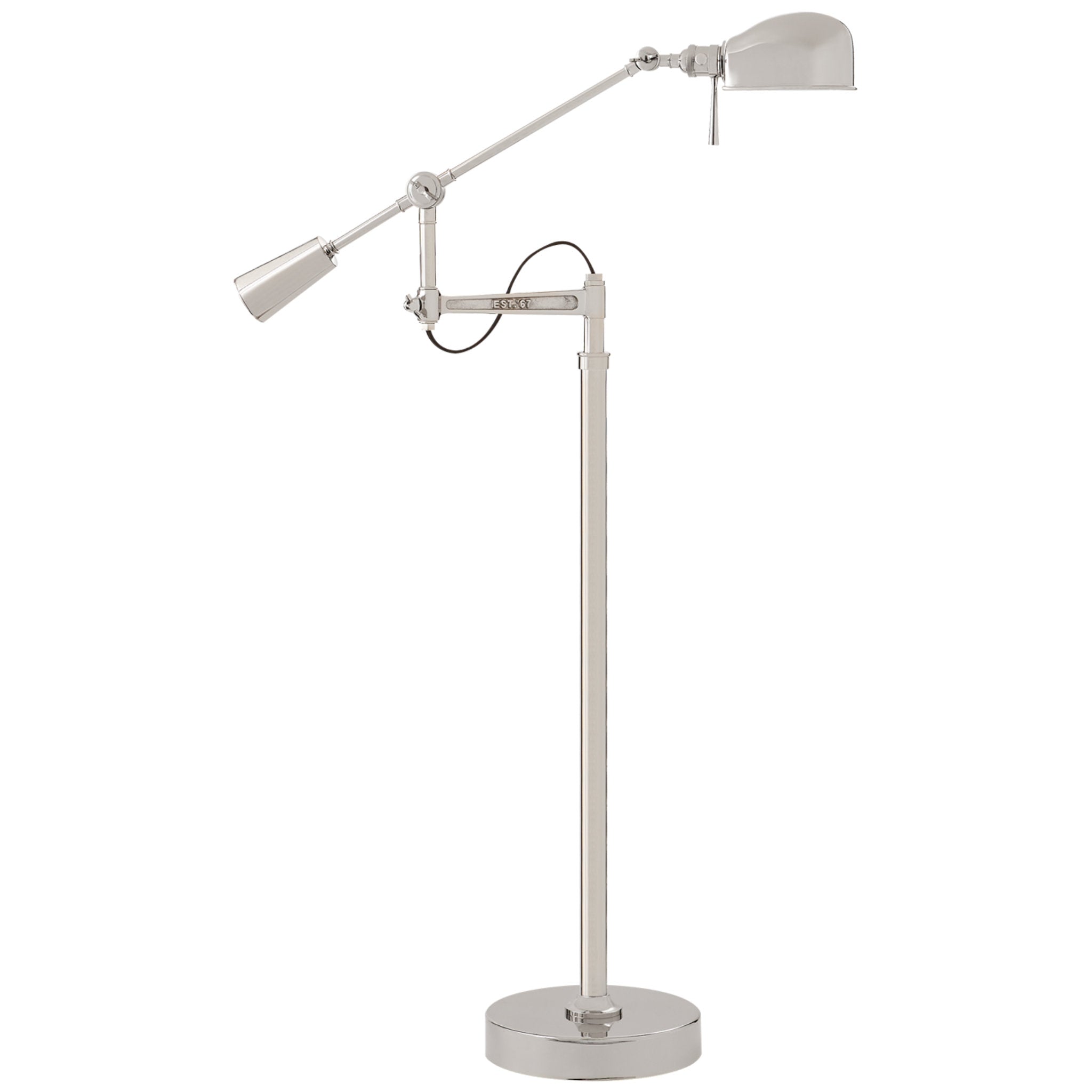 Ralph Lauren RL '67 Boom Arm Floor Lamp in Polished Nickel W10" x H44.5"-66.5"