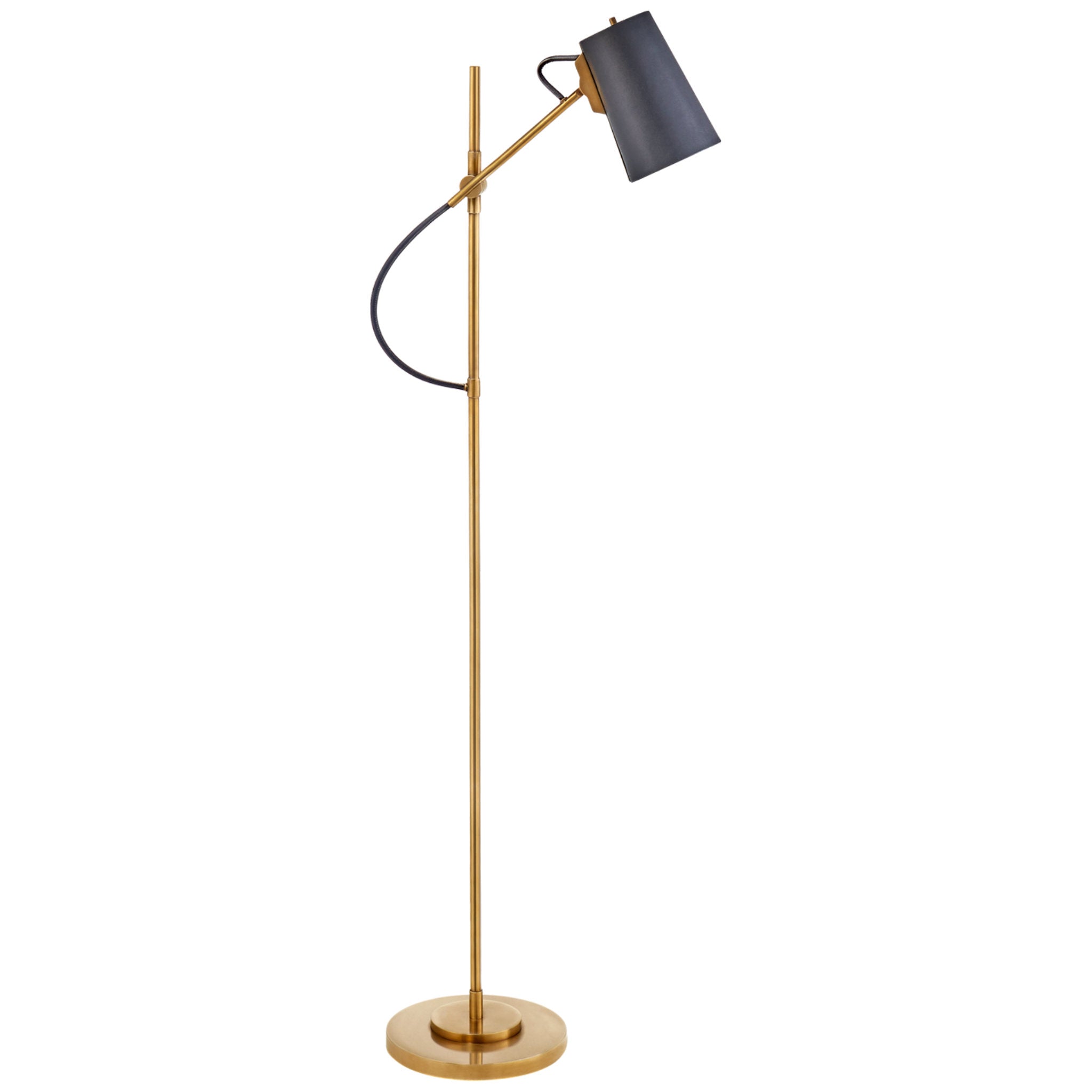 Ralph Lauren Benton Adjustable Floor Lamp in Natural Brass with Navy Leather Shade W10" x H53.25"