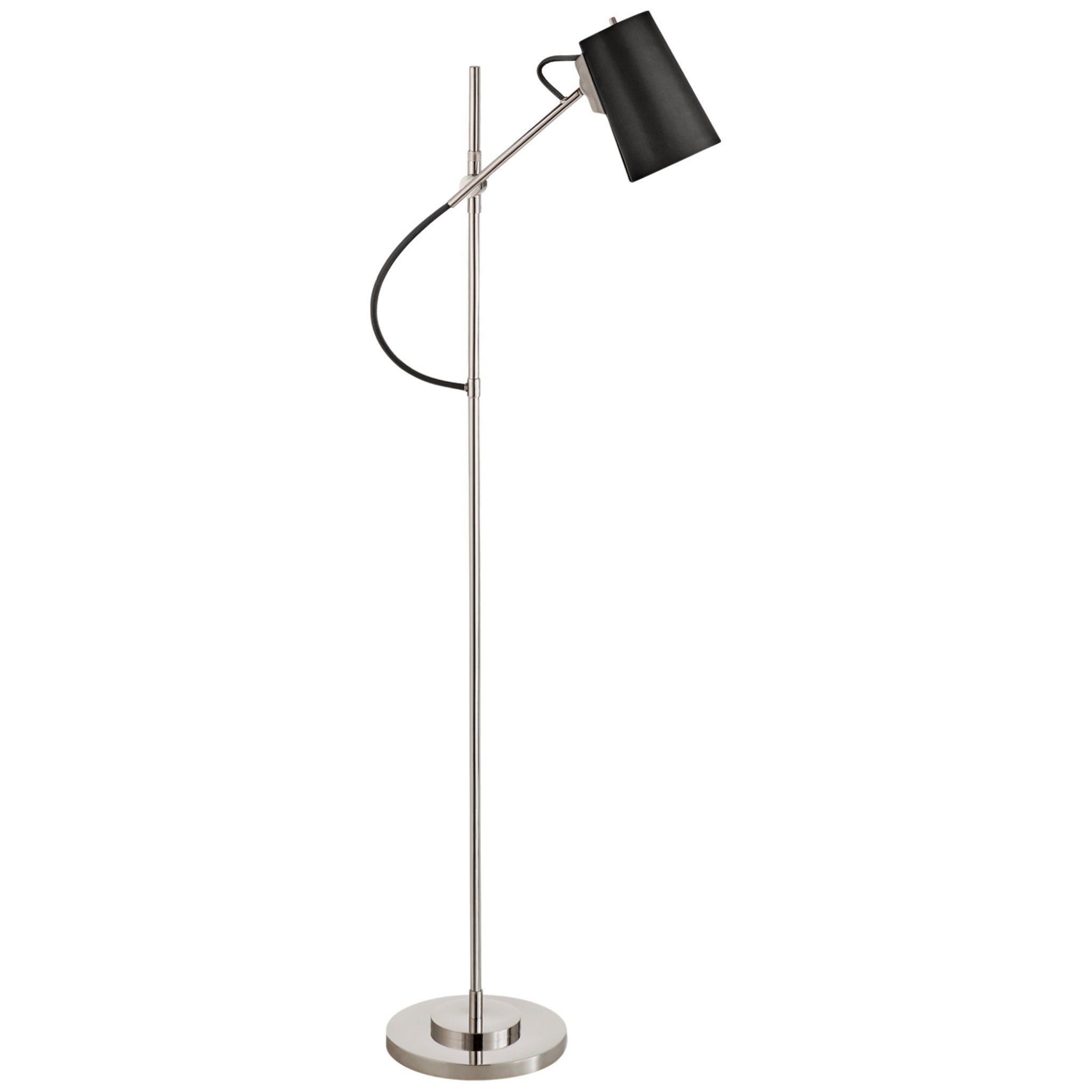 Ralph Lauren Benton Adjustable Floor Lamp in Polished Nickel with Chocolate Leather Shade W10" x H53.25"