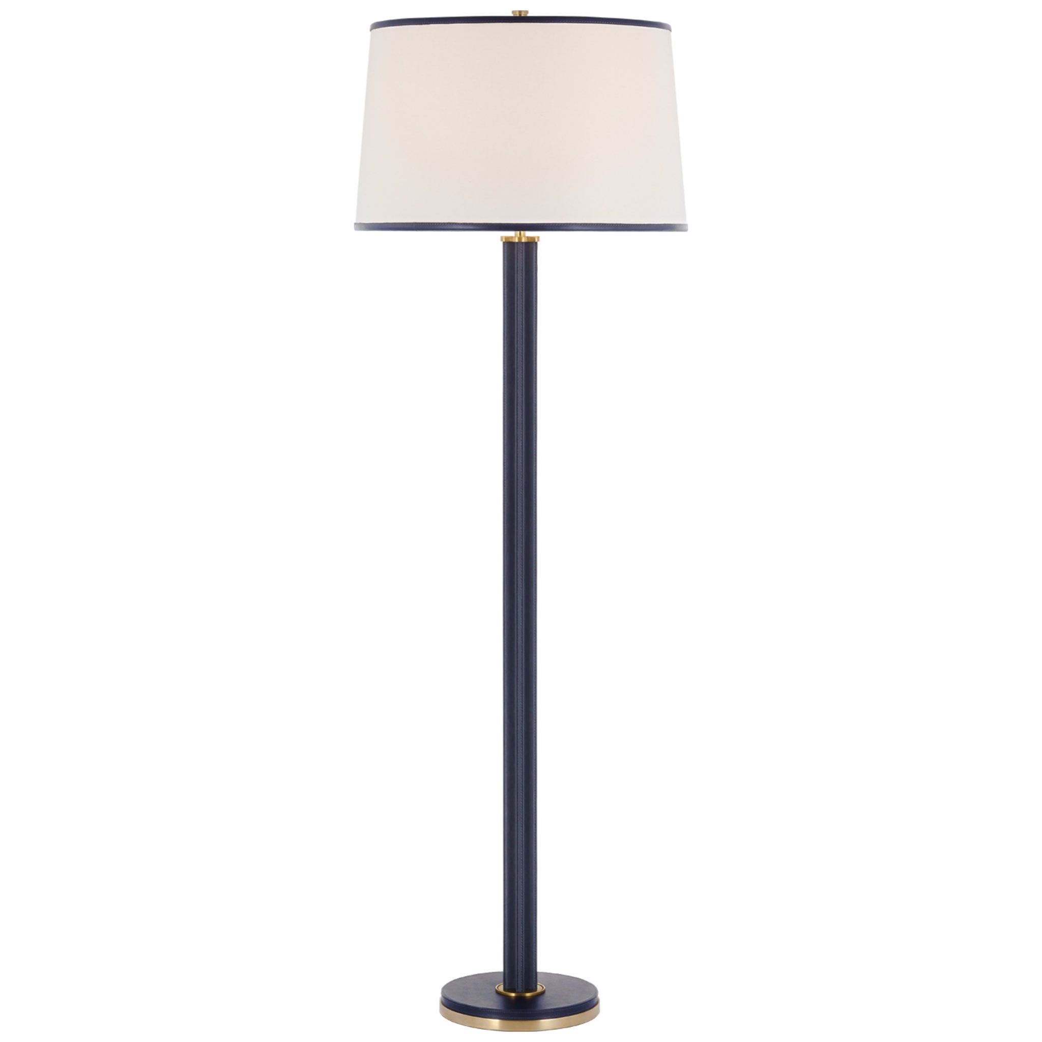 Ralph Lauren Riley Large Floor Lamp in Natural Brass and Navy with Leather Trimmed Linen Shade W22" x H66"