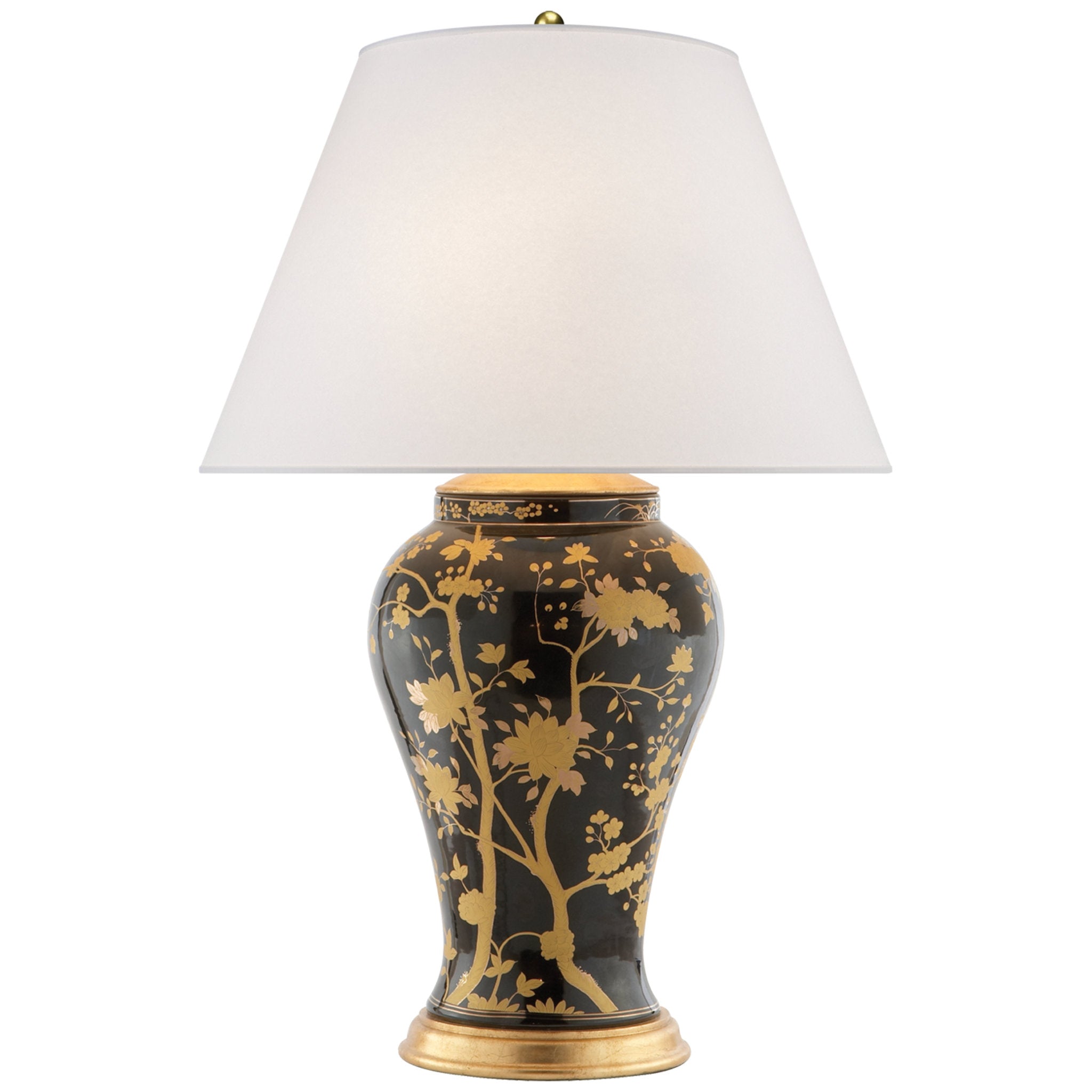 Ralph Lauren Gable Table Lamp in Black and Gold Porcelain with Silk Shade W21" x H34"