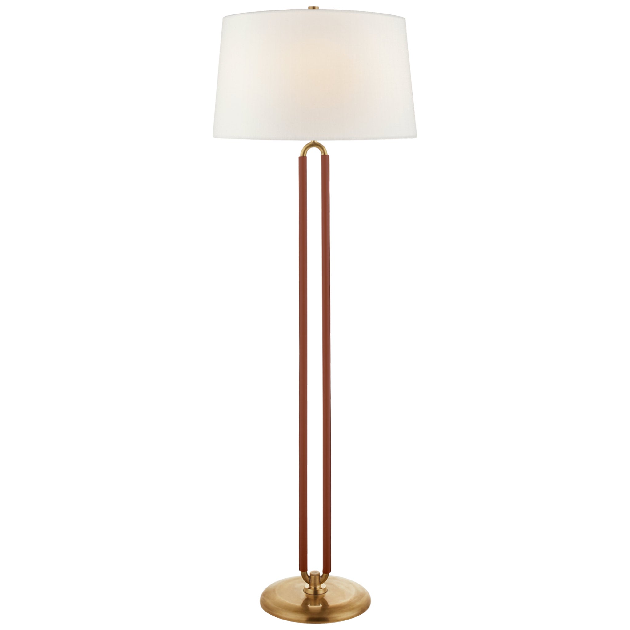 Ralph Lauren Cody Large Floor Lamp in Natural Brass and Saddle Leather with Linen Shade W22" x H64"