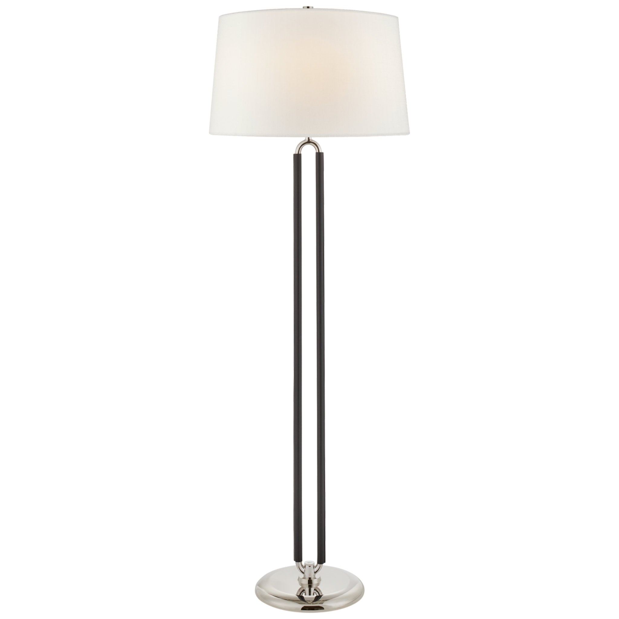 Ralph Lauren Cody Large Floor Lamp in Polished Nickel and Chocolate Leather with Linen Shade W22" x H64"