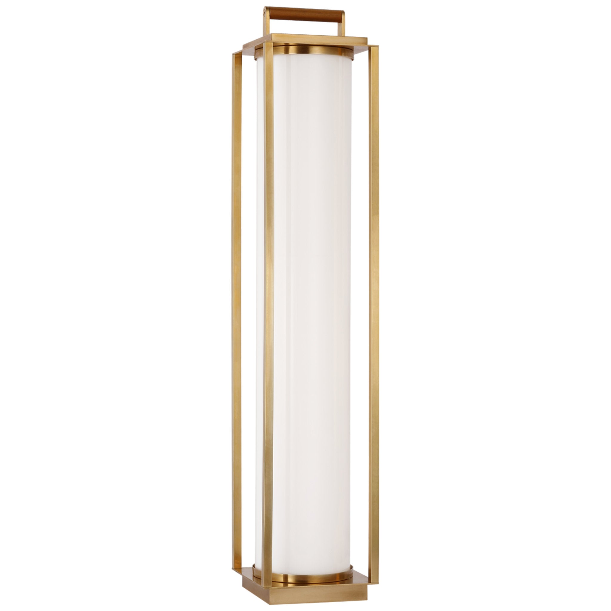 Ralph Lauren Northport Floor Lantern in Natural Brass and Teak with White Glass Floor Lamp W7" x H35.5"