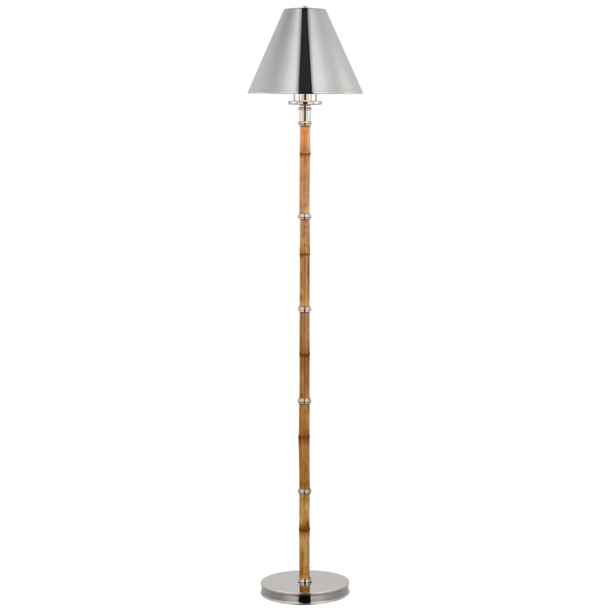 Ralph Lauren Dalfern Petite Reading Floor Lamp in Waxed Bamboo and Polished Nickel with Polished Nickel Shade W10.25" x H53.25"