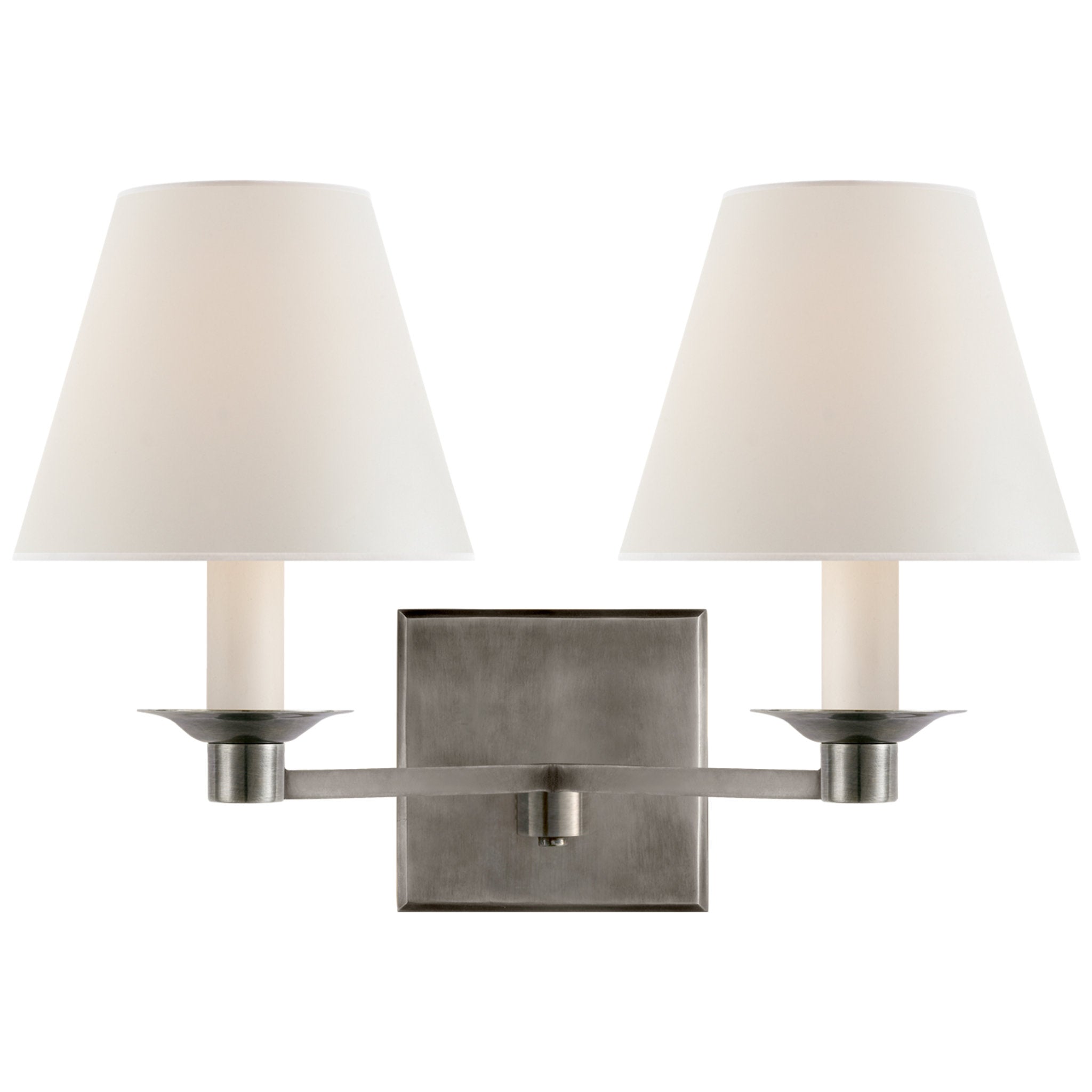 Ralph Lauren Evans Double Arm Sconce in Antique Nickel with Percale Shade Wall Light W12.75" x H9.5"