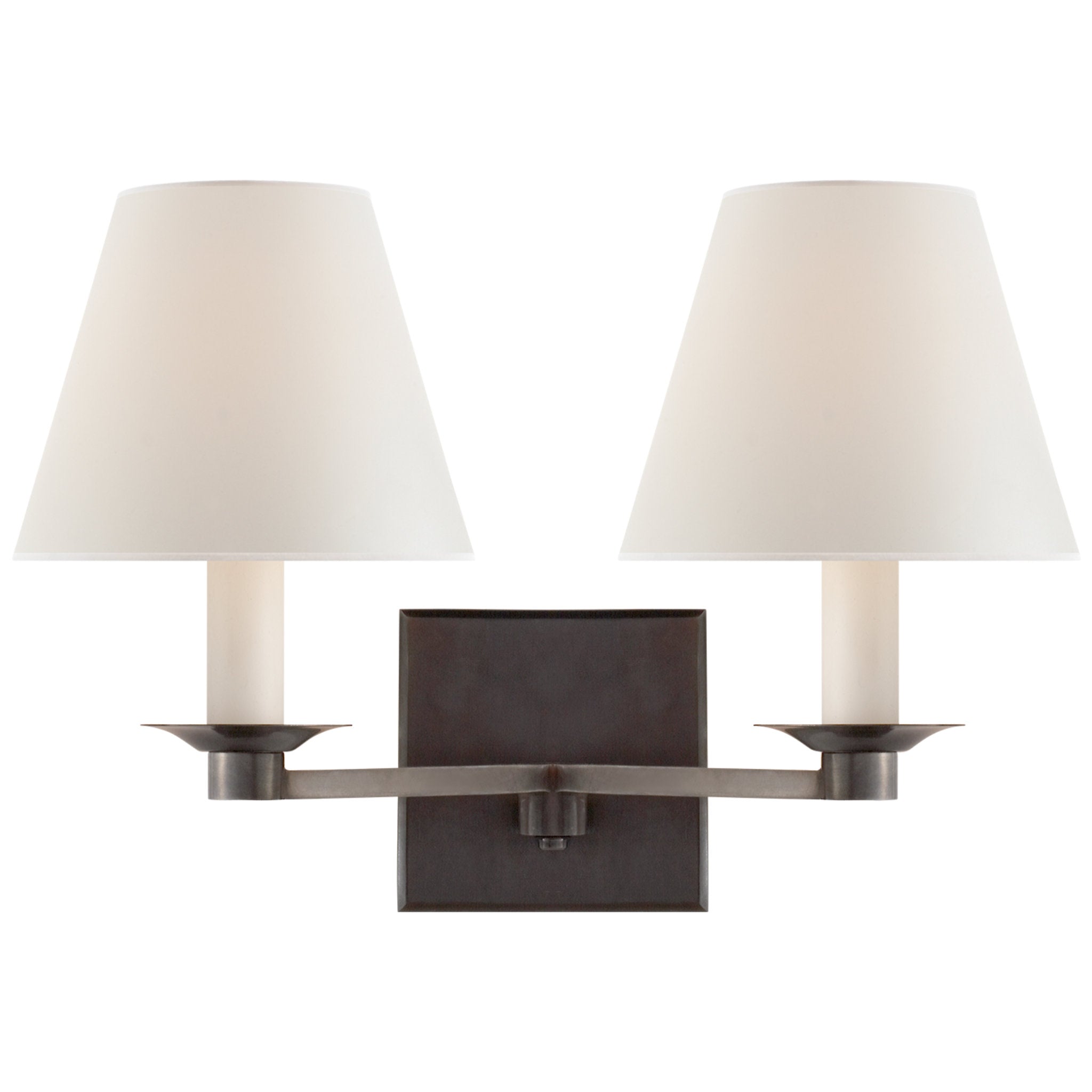 Ralph Lauren Evans Double Arm Sconce in Bronze with Percale Shade Wall Light W12.75" x H9.5"