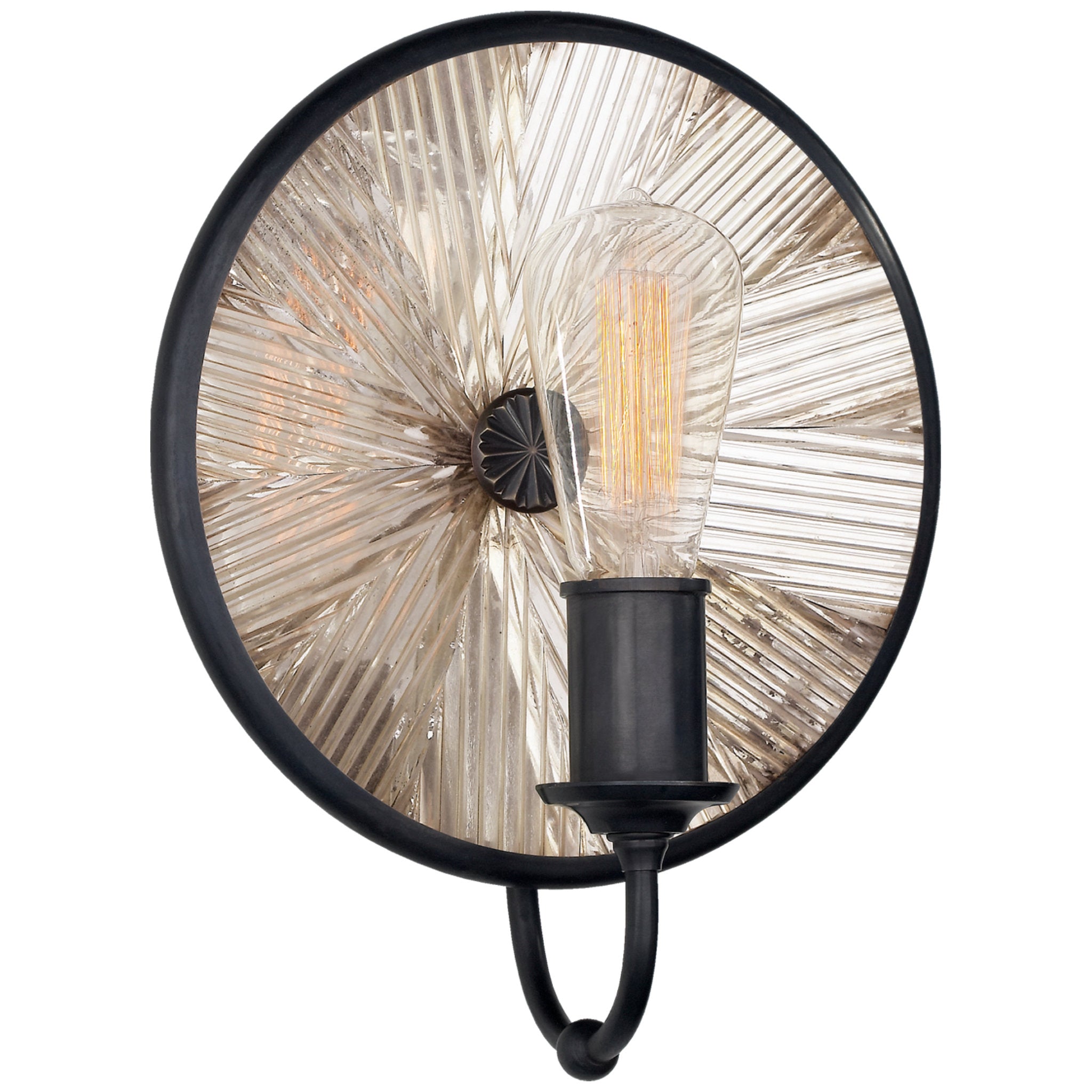 Ralph Lauren Rivington Small Round Sconce in Bronze with Antiqued Ribbed Mirror Wall Light W10" x H12.25"