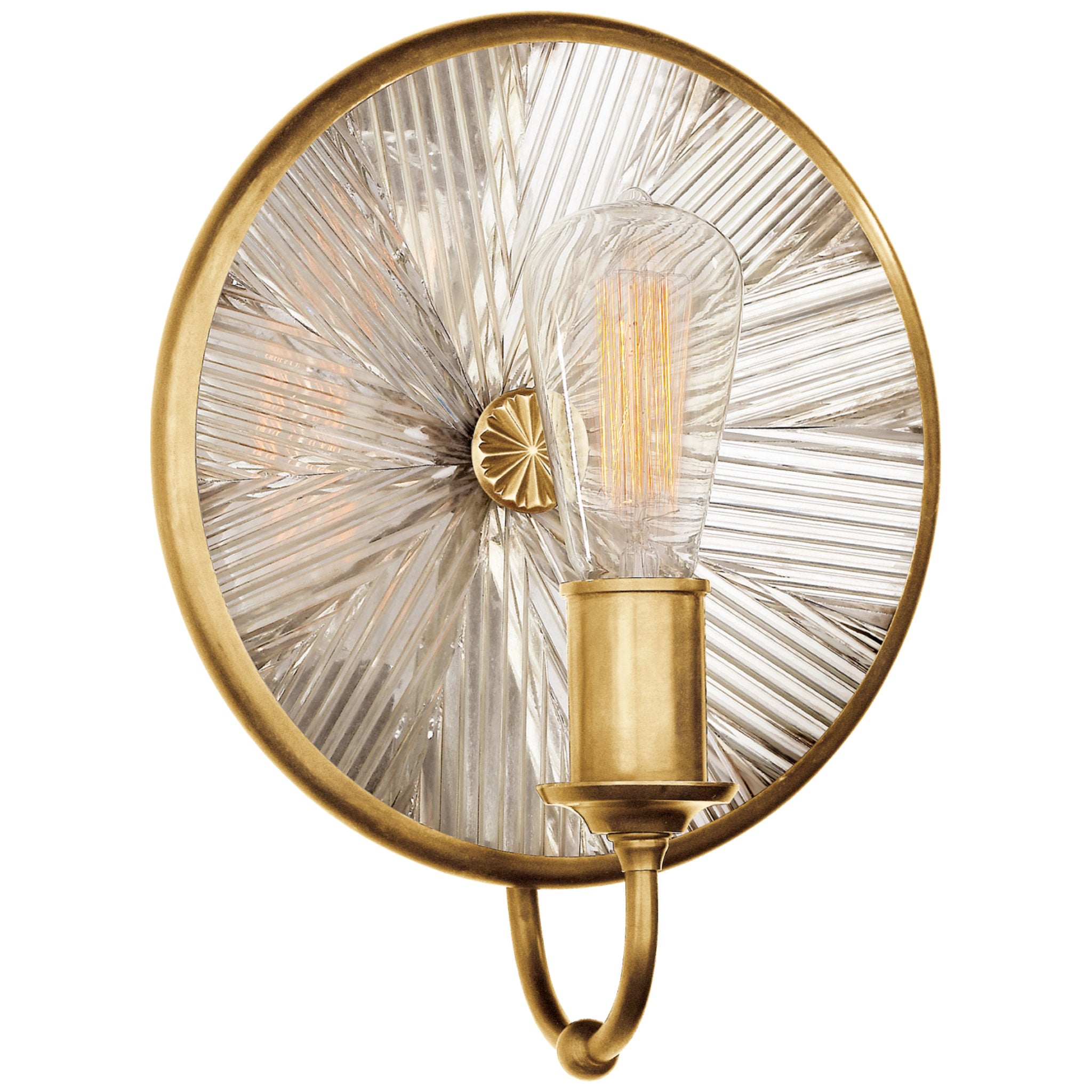 Ralph Lauren Rivington Small Round Sconce in Natural Brass with Ribbed Mirror Wall Light W10" x H12.25"