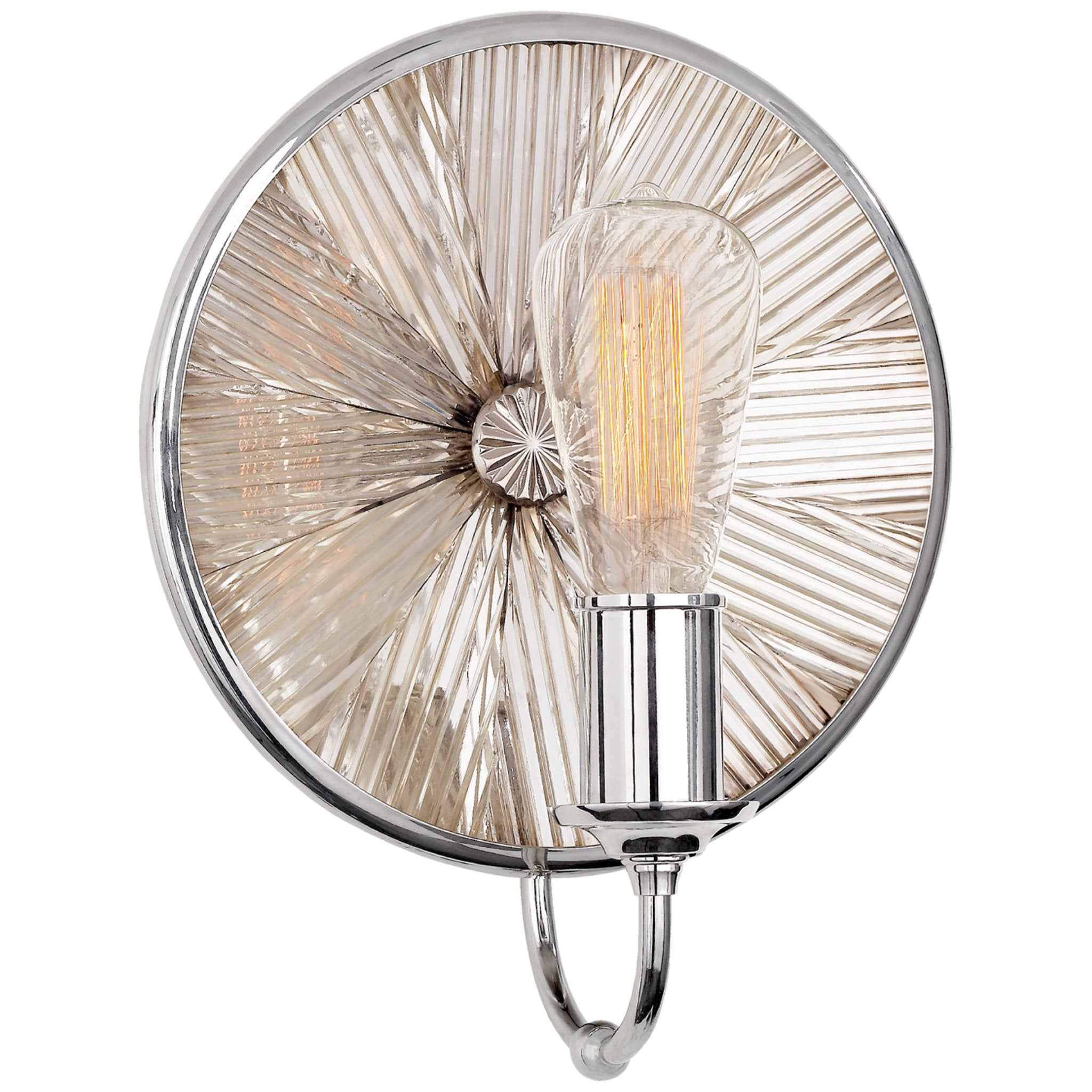 Ralph Lauren Rivington Small Round Sconce in Polished Nickel with Ribbed Mirror Wall Light W10" x H12.25"