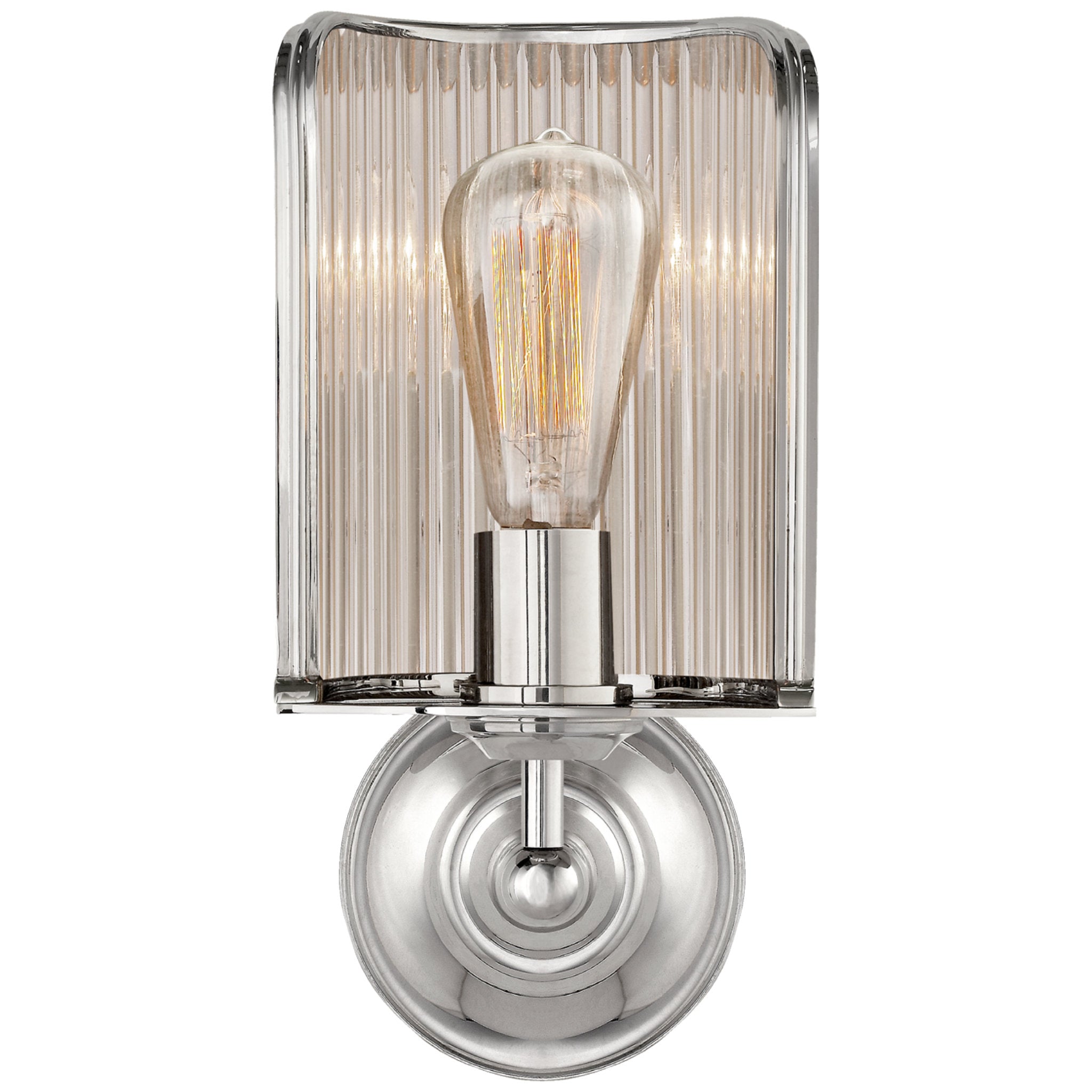 Ralph Lauren Rivington Shield Sconce in Polished Nickel with Ribbed Mirror Wall Light W6" x H12.5"
